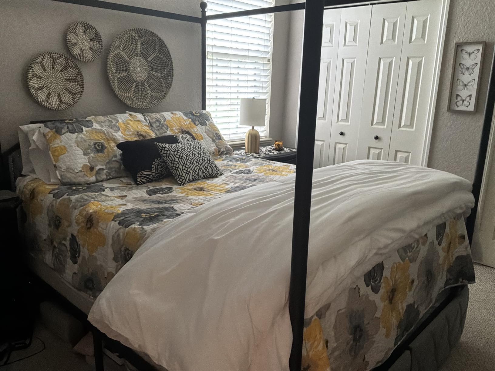 Keyluv Queen Upholstered Canopy Bed Frame with 2 Storage Drawers & Button Tufted Headboard, Metal Platform Bed with 4 Removable Posts, Two-Purpose Velvet Bed, Dark Grey/Curtain Not Included customer photo 2