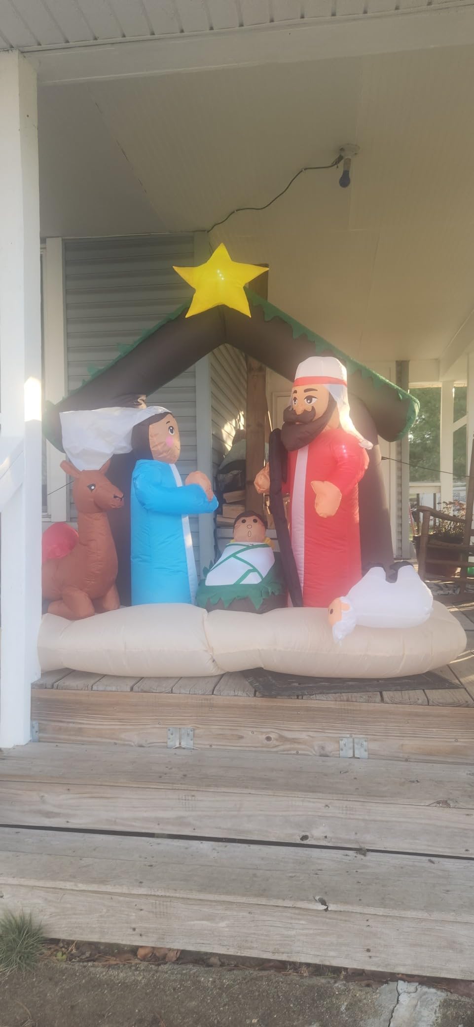 7FT Christmas Inflatable Nativity Scene with Baby Jesus, Parents, Donkey, Sheep, Star, Blow Up Manger Set Indoor & Outdoor Decorations, Built-in LED Lights for Garden, Lawn, Yard, Christmas Parties customer photo 1