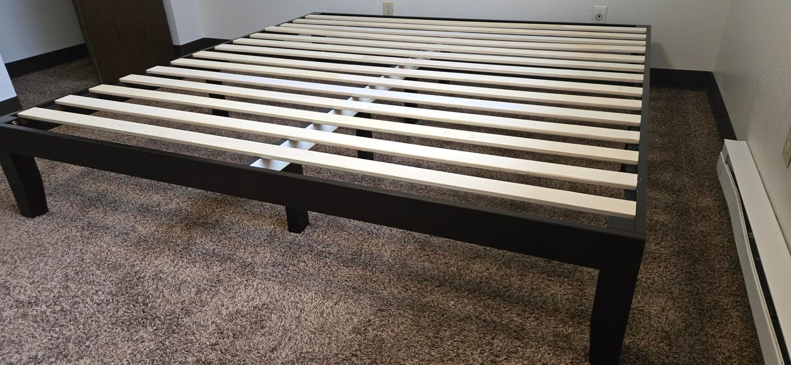 GIANTEX 14 Inch King Wood Platform Bed Frame, Minimalist Style Mattress Foundation with Solid Rubber Wood, Heavy Duty Slat Support, Without Headboard, Easy Assembly, No Box Spring Needed, Walnut customer photo 2