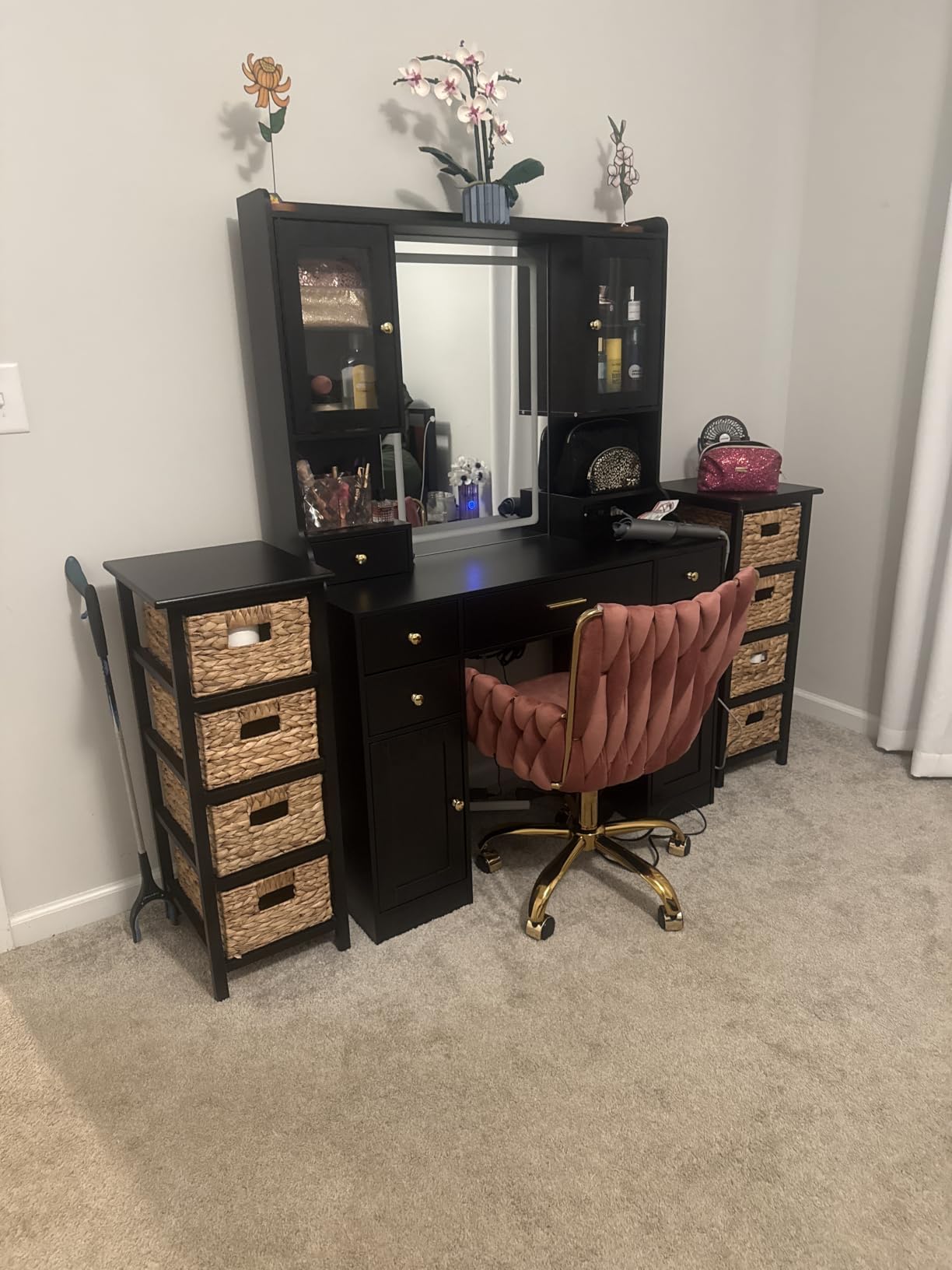 CSZZD White Makeup Vanity Desk with LED Mirror & RGB Cabinets customer photo 1