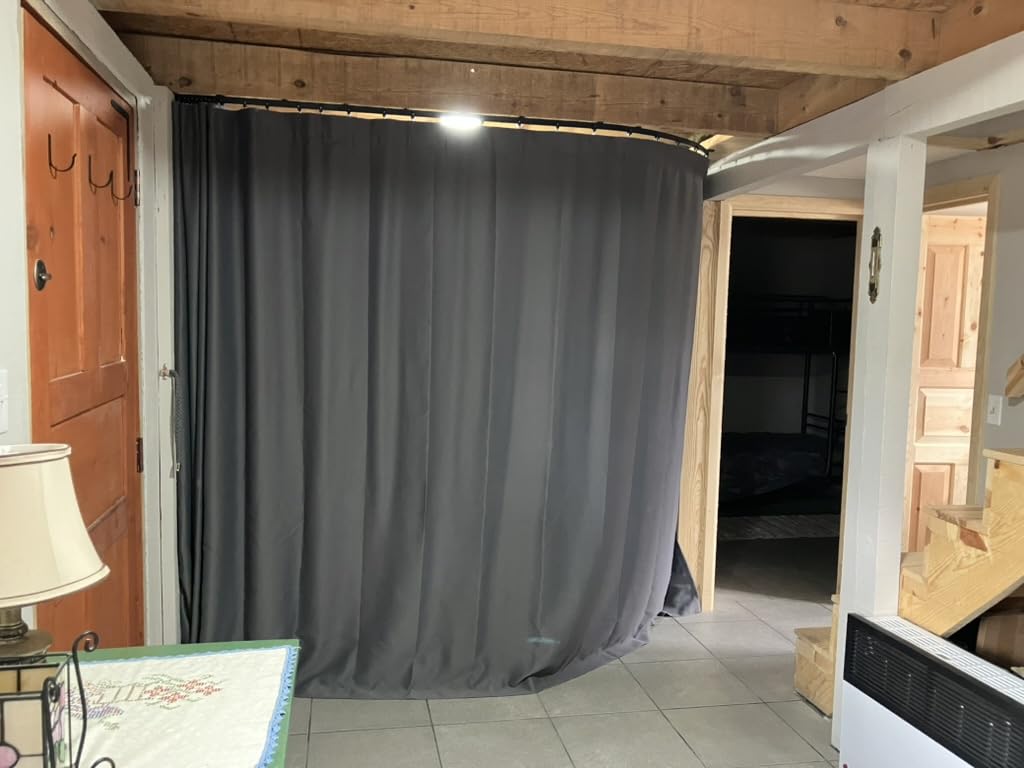 Room Divider Curtains Flexible Ceiling Tracks Set Curtain Track Ceiling Mount Blackout Curtain for Living Room Bedroom Ceiling Curtain Rod Privacy Dividers Panels W100 x H84 Black Drape & Black Rail customer photo 2