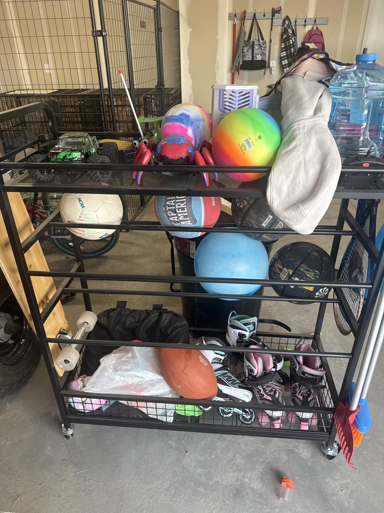 EXTCCT Garage Sports Equipment Organizer - Rolling Ball Storage with Wheels | Garage Sports Gear Rack Outdoor Basketball Racks for Balls with Baseball Bat Holder and Hooks, Toy Organizer customer photo 1