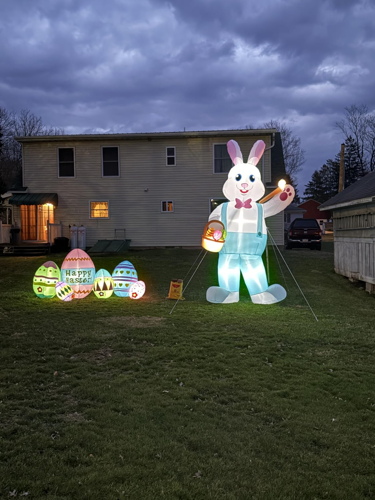 12FT Easter Inflatables Decorations, Huge Bunny Inflatable Outdoor, Lighted Blow Up Standing Easter Rabbit Holding Colorful Eggs Basket for Spring Holiday Yard Lawn Patio Party Decor customer photo 1
