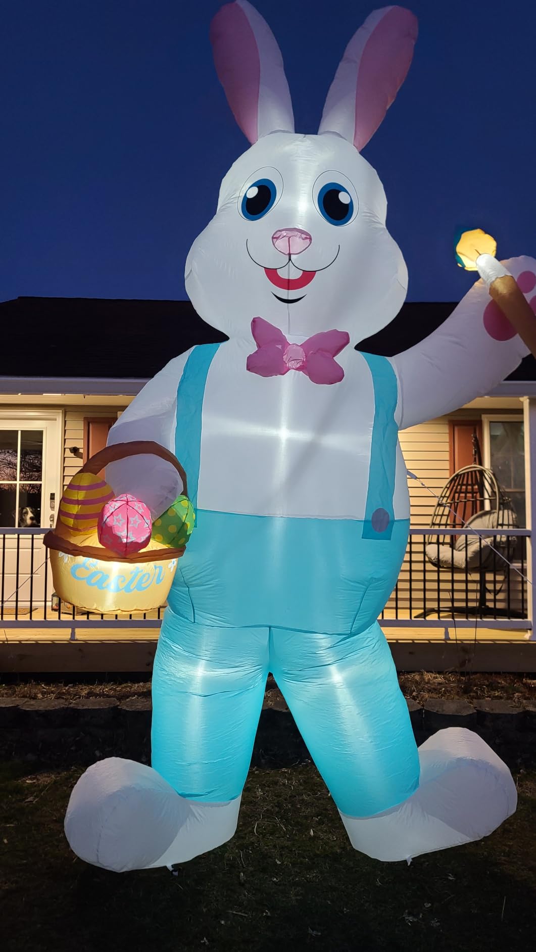 12FT Easter Inflatables Decorations, Huge Bunny Inflatable Outdoor, Lighted Blow Up Standing Easter Rabbit Holding Colorful Eggs Basket for Spring Holiday Yard Lawn Patio Party Decor customer photo 2