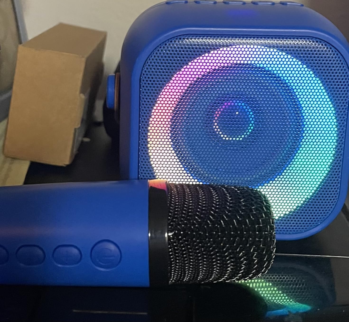 Mini Karaoke Machine,Portable Bluetooth Speaker with 2 Wireless Microphones | 360° Surround Sound,5 Voice Effects,Bluetooth 5.0,LED Lights, TF/USB/AUX, For Kids and Adults, Family Home Party and Gifts customer photo 1