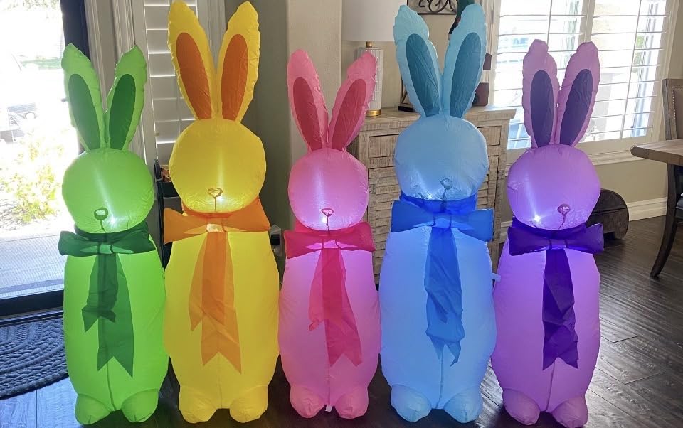 KOOY 6FT Long Easter Inflatables Outdoor Decoration Five Colorful Bunny, Built in LED Lights Blow Up Yard Decoration for Lawn Garden Holiday Party customer photo 1
