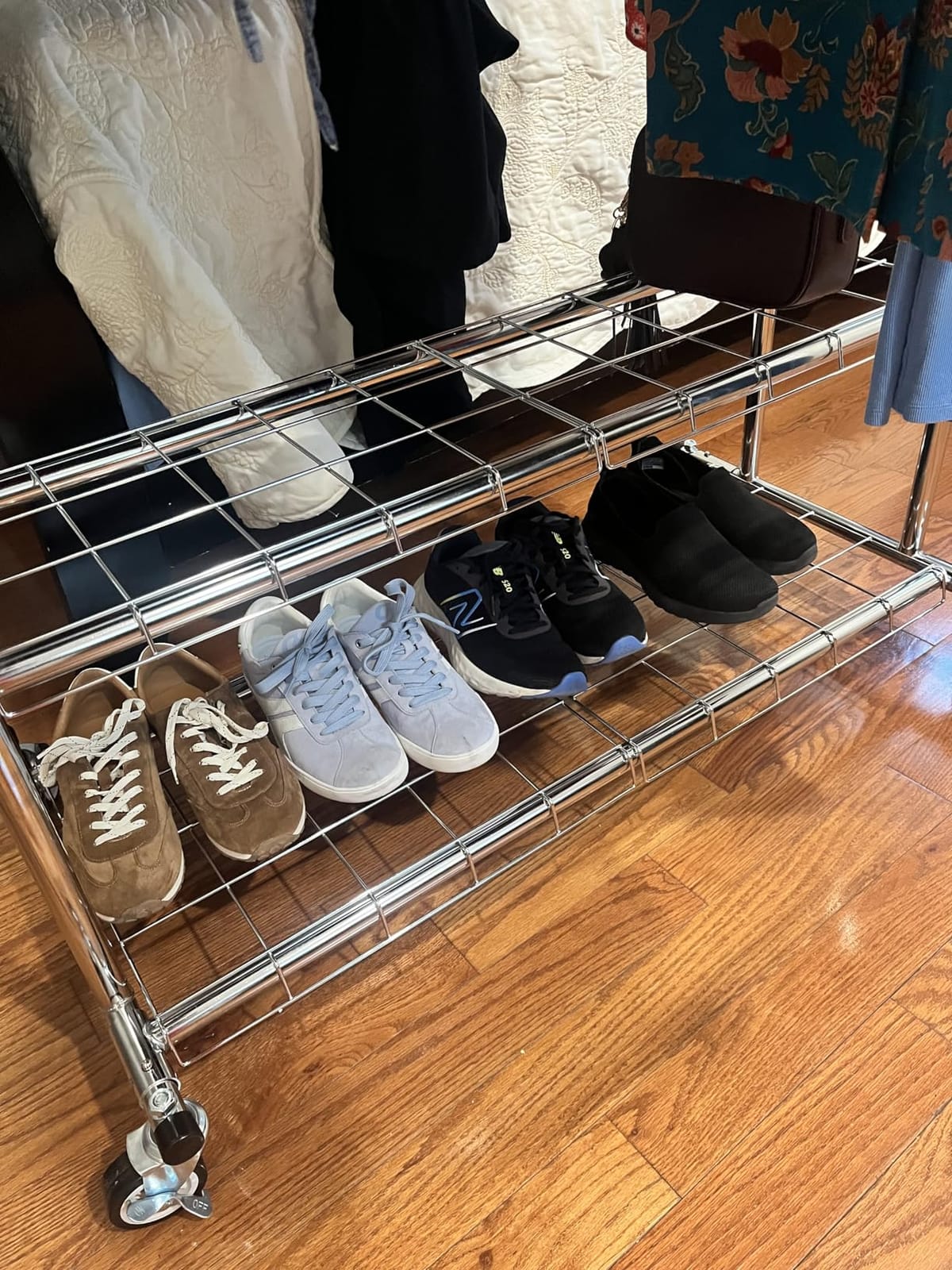 HYSEYY Heavy Duty Clothes Rack 620 LBS, Rolling Clothing Rack with Wheels | Double Rods Garment Rack, Adjustable Clothing Rack for Hanging Clothes with 2-Tier Shelves for Bedroom, Laundry Room, Silver customer photo 2