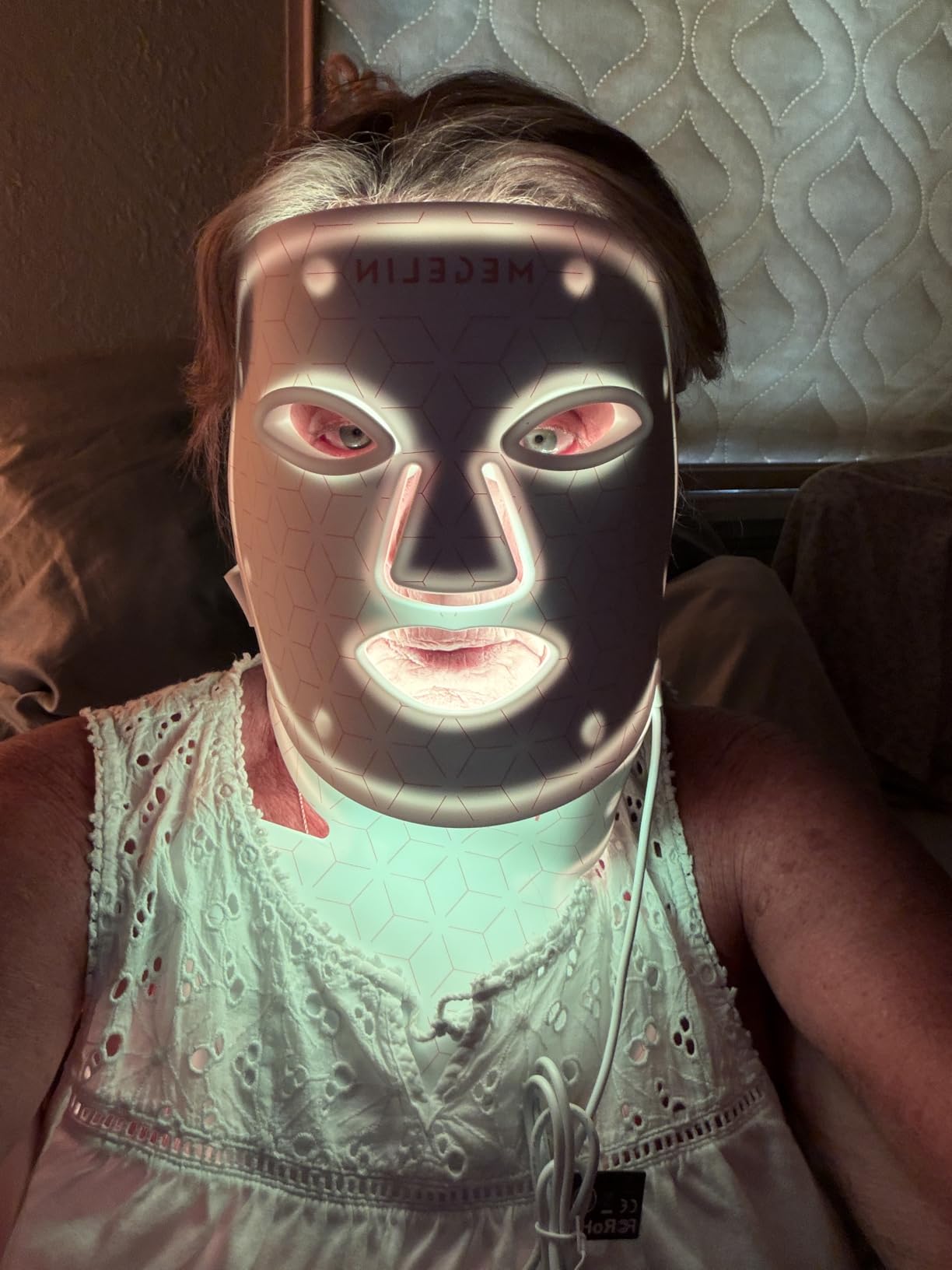 MEGELIN Led Red Light Therapy Face & Neck Mask, 7 Colors Led Light Therapy Facial Mask, Infrared Red Light Therapy Mask, Infrared Light Skin Rejuvenation(White) customer photo 2
