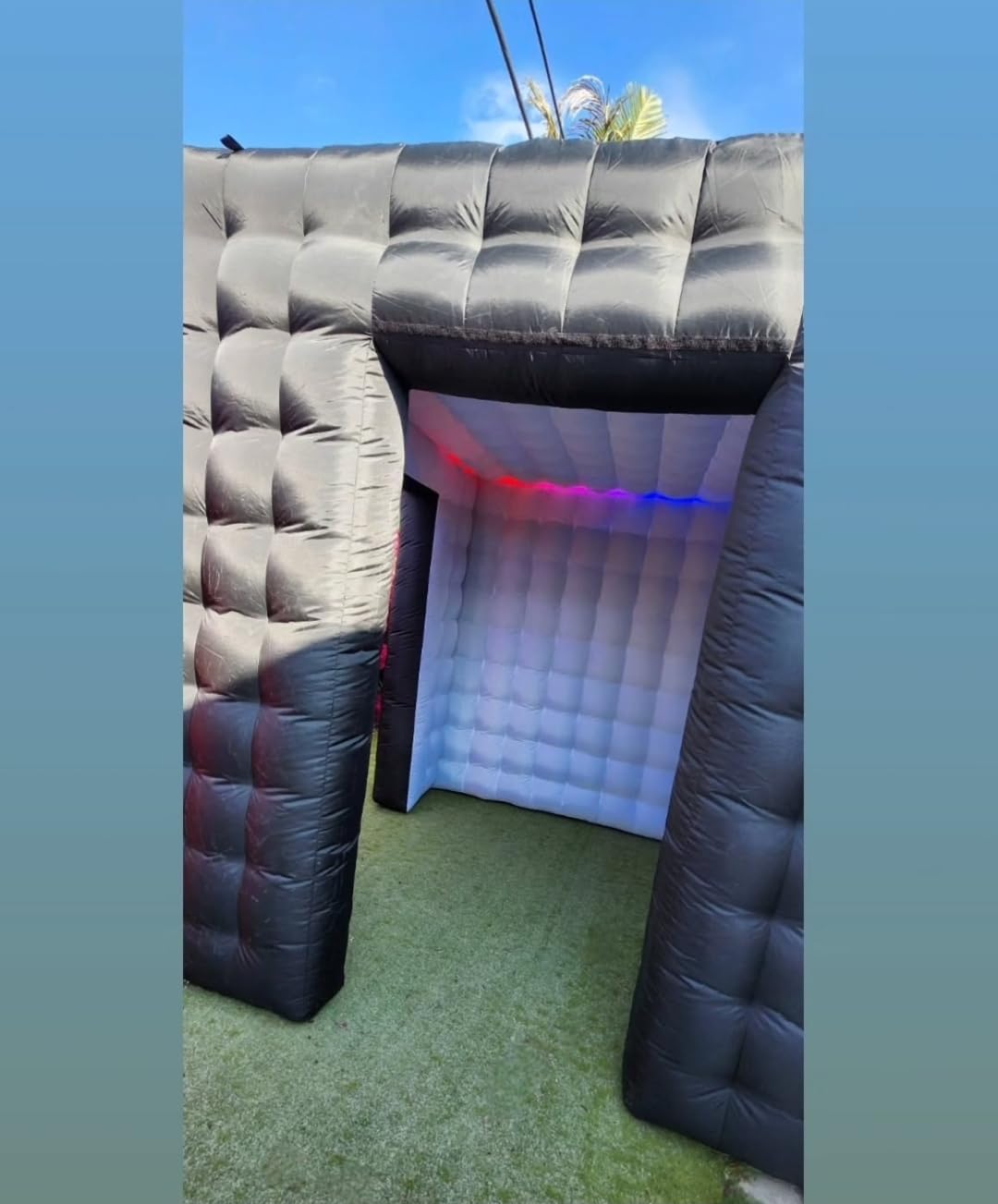SAYOK Portable Inflatable Photo Booth Enclosure Photobooth Tent Photo Booth Backdrop Inflatable Black Cube Tent with Led Light for Advertising, Bars, Party Wedding (Two Doors, Black&White, 8.2ft) customer photo 1