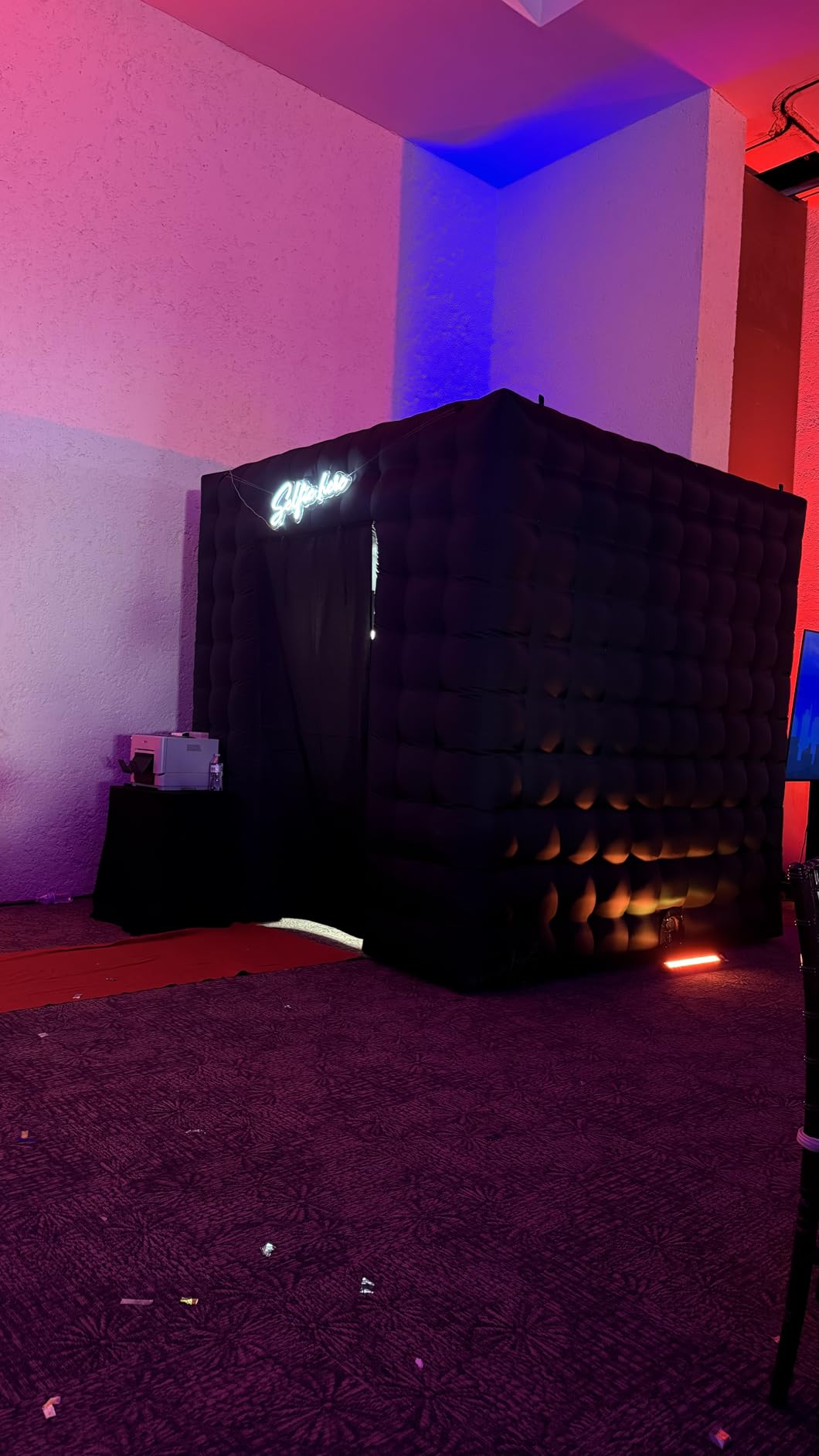 SAYOK Portable Inflatable Photo Booth Enclosure Photobooth Tent Photo Booth Backdrop Inflatable Black Cube Tent with Led Light for Advertising, Bars, Party Wedding (Two Doors, Black&White, 8.2ft) customer photo 2