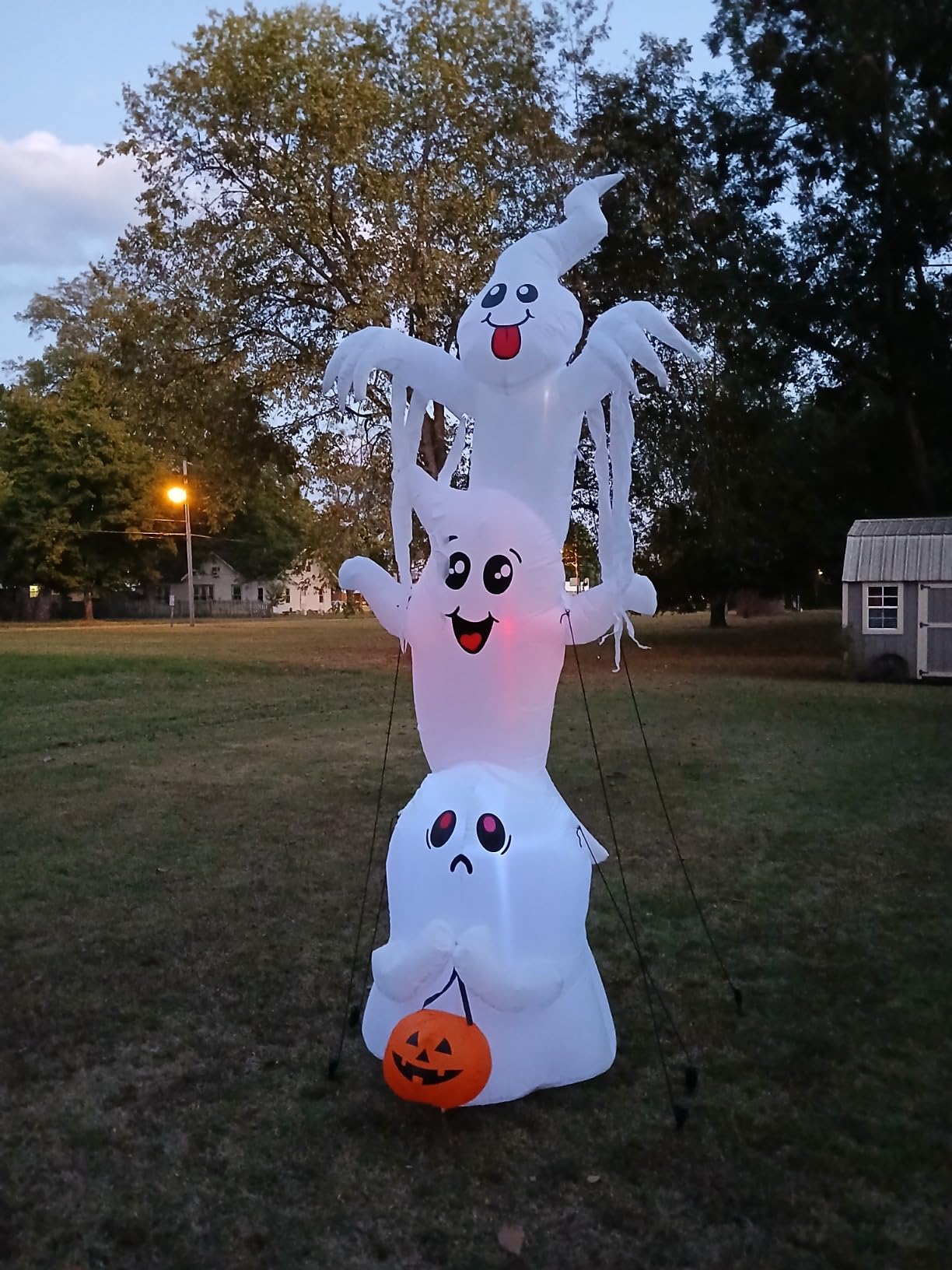 GOOSH 9.8 FT High Halloween Inflatable Overlap Ghost Outdoor Decorations Blow Up Yard with Built-in LEDs for Garden Lawn Indoor Party Decor (Three Ghosts) customer photo 2