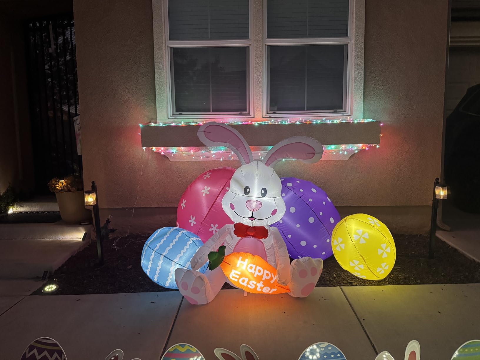 6.2FT Width Inflatables Easter Rabbit Outdoor Decor, Happy Easter Bunny and 4 Colorful Eggs Build-in 6 LEDs Indoor Outdoor Decoration Blow Up for Yard Decorations, Garden, Lawn customer photo 2