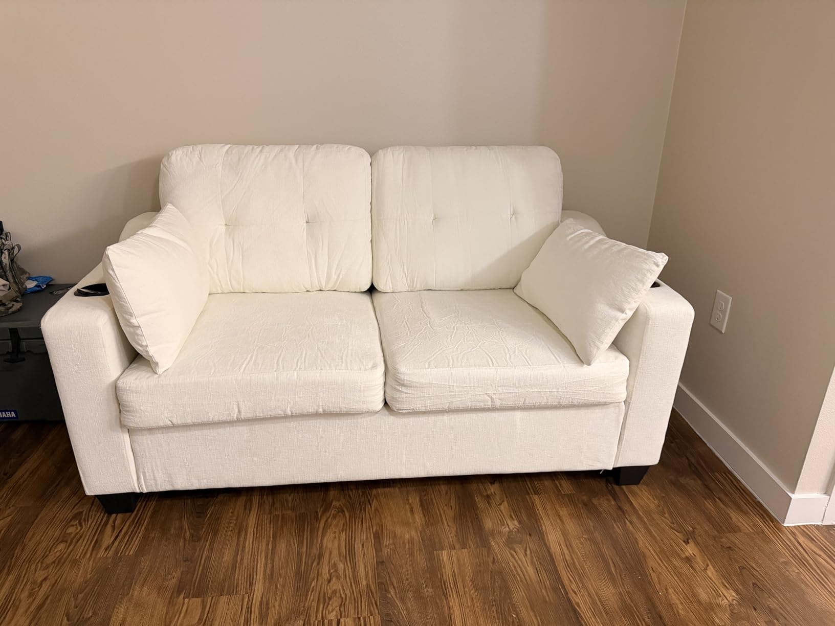 Full Size Pull Out Sleeper Sofa Bed, Pullout Loveseat Couch Bed, Beige customer photo 1
