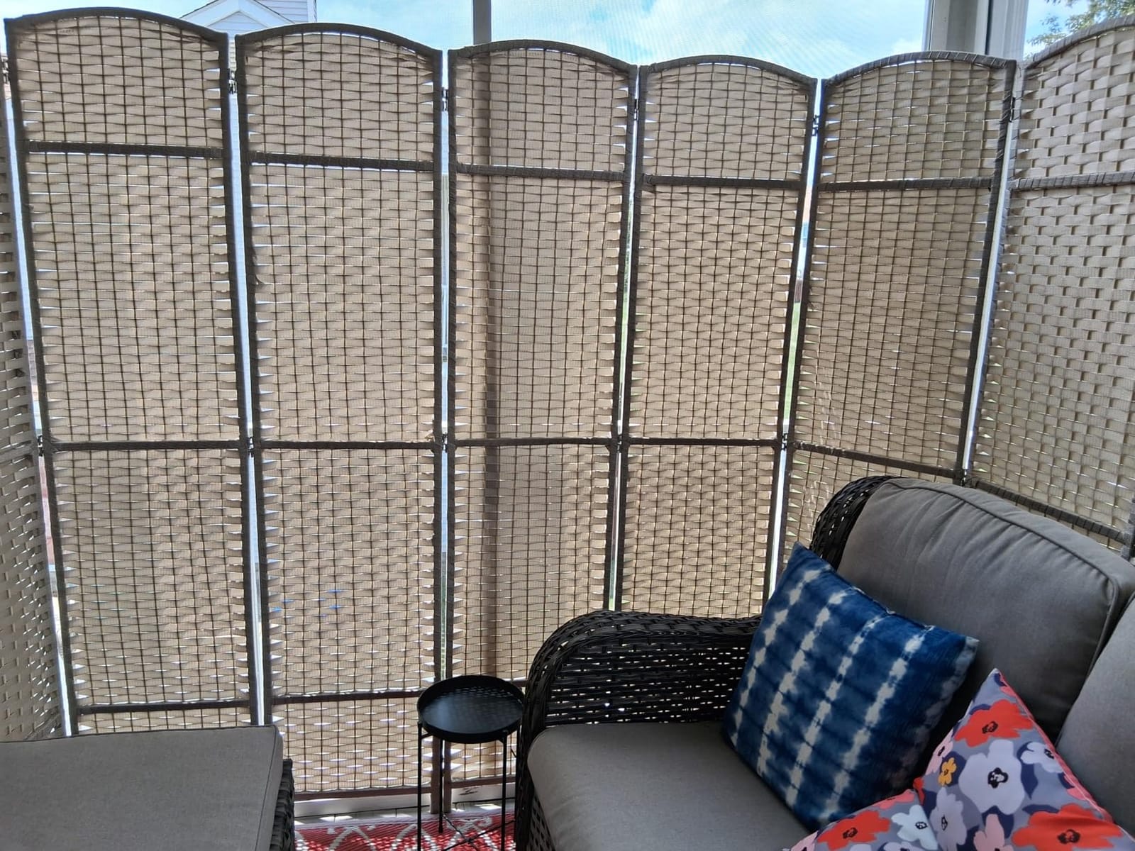 Sorbus Foldable Room Divider, Mesh Privacy Screen (4 Panel, Black) | Folding screens, dividers for rooms, double-hinged panels; freestanding partition for bedrooms, offices and shared areas customer photo 1