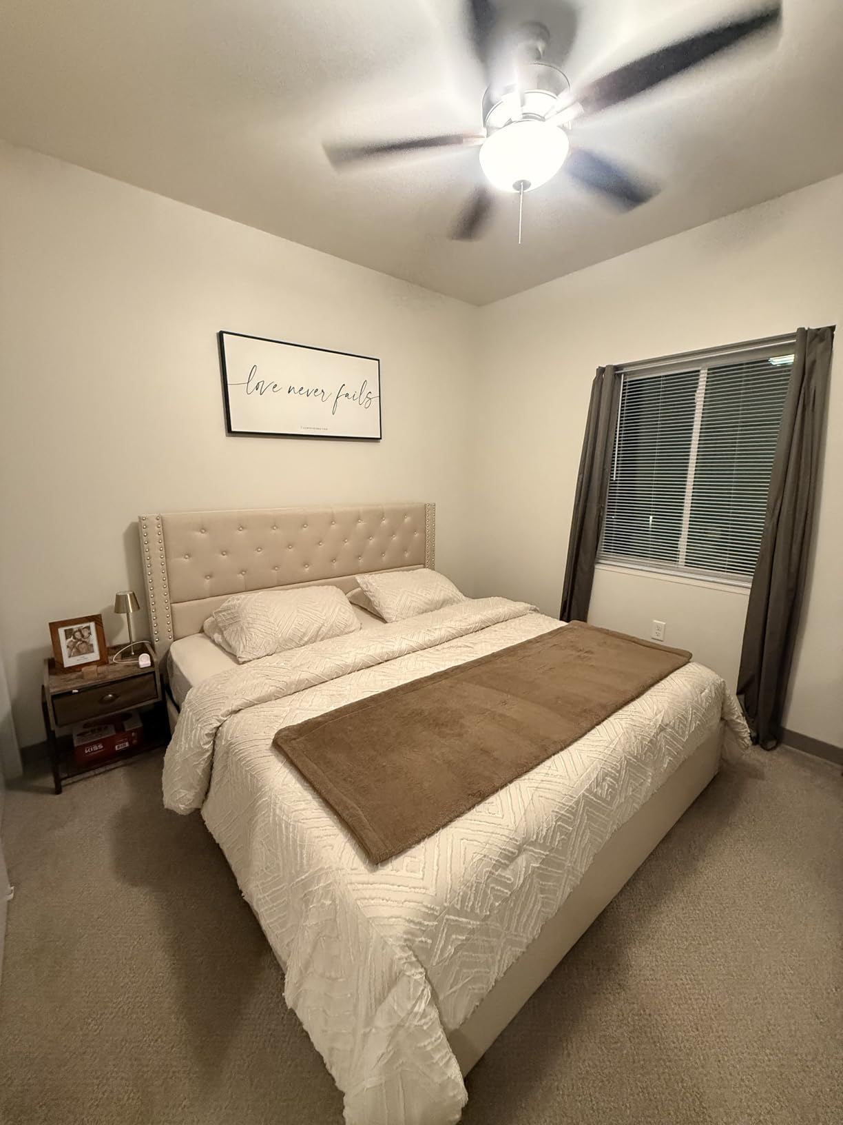 LARMACE King Size Bed Frame with 4 Storage Drawers and Tufted Headboard Linen Upholstered Platform Bed Frame with Heavy Duty Wood Slats, No Box Spring Needed, Easy Assembly, Beige customer photo 1