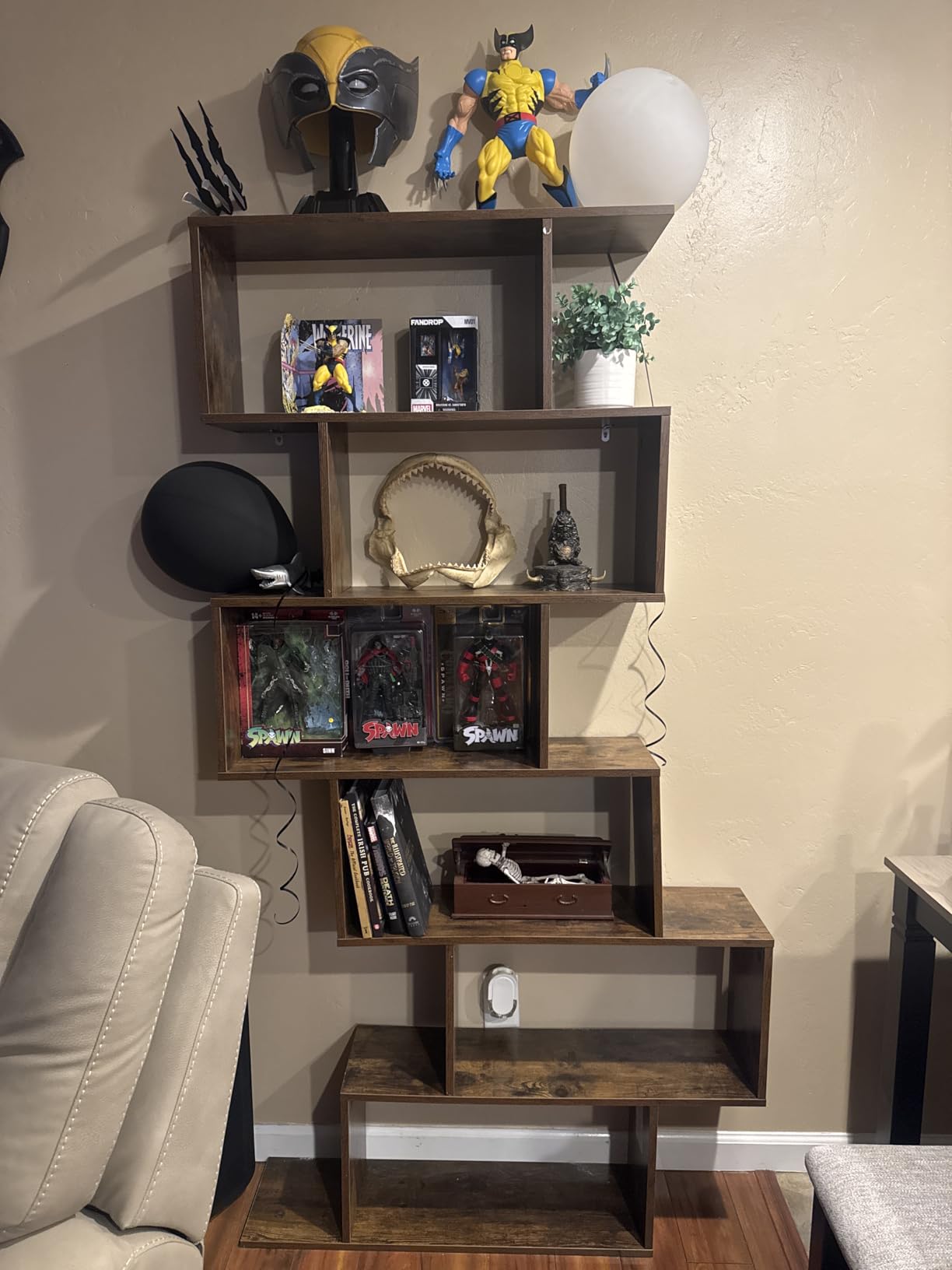 6 Tier Geometric Bookcase, Room Divider Book Shelf | S-shaped Bookshelf, Wood Freestanding Display Shelves, 75'' Staggered Bookshelf for Bedroom, Living Room, Home Office, Study customer photo 1