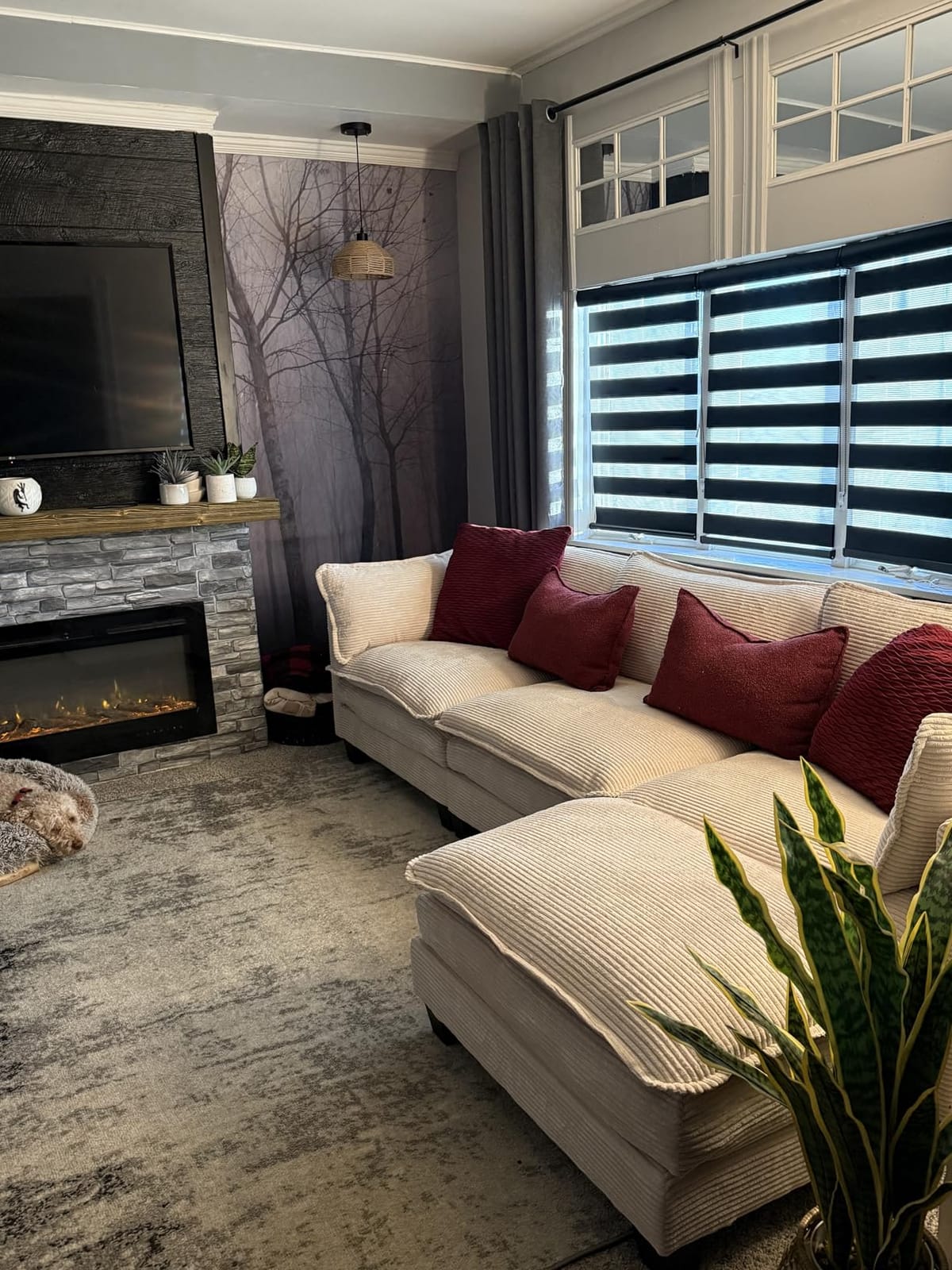 ROWHY 112'' Modular Sectional Cloud Couch with Movable Ottoman, 4 Seat Modern Corduroy Sofa, Deep Seat L Shaped Couch for Living Room Bedroom Apartment, Beige customer photo 2