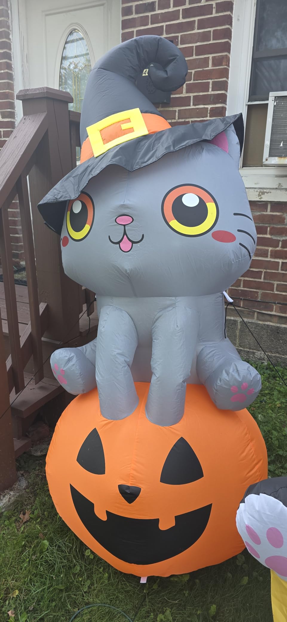 GOOSH 6 FT Halloween Inflatables Cat Outdoor Decorations Blow Up Yard Cute Wizard Cat Sitting Pumpkin with Built-in LEDs for Garden Lawn Indoor Party Decor customer photo 2