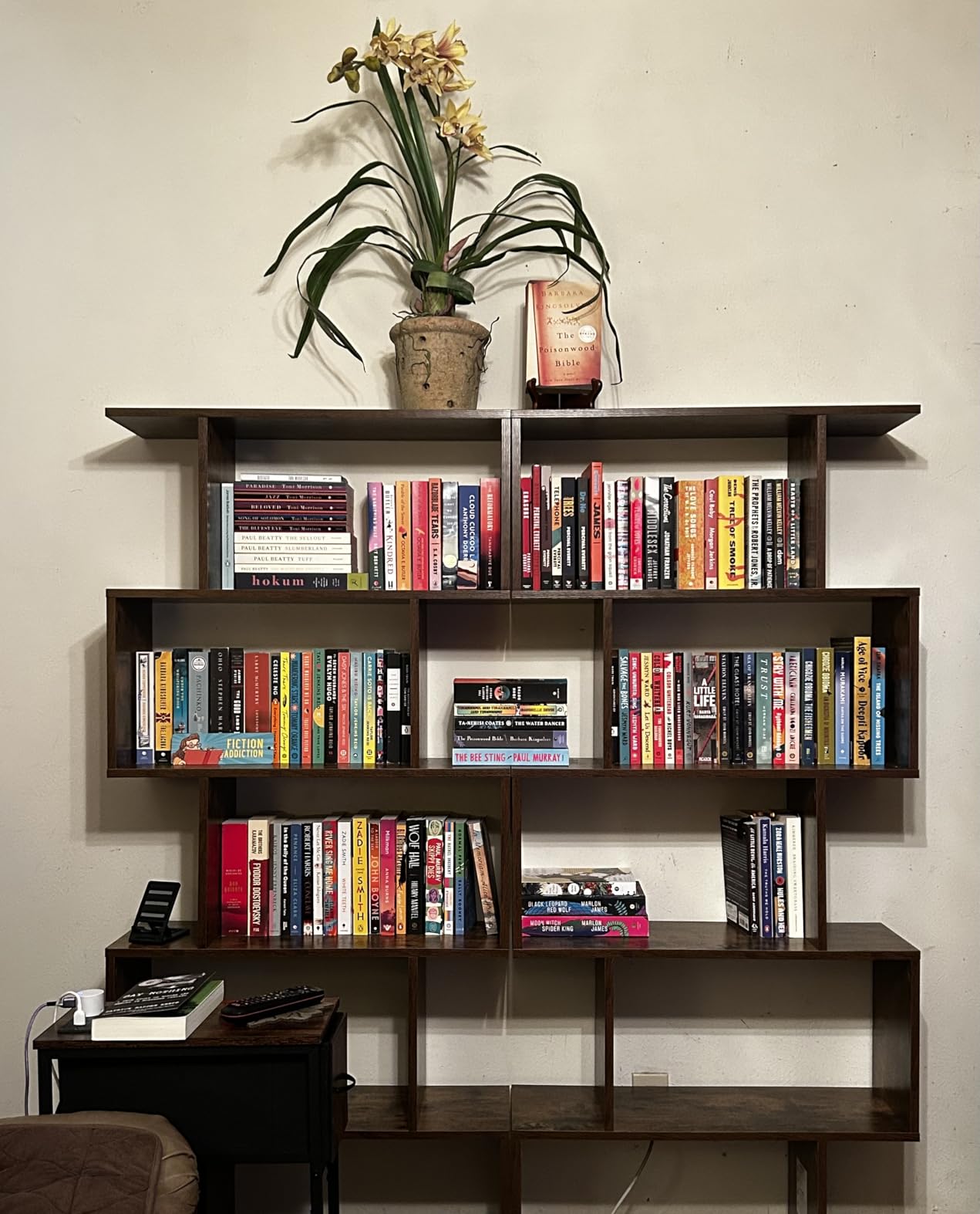 5 Tier Geometric Bookcase, S Shaped Bookshelf, Modern Decorative Storage Shelving, Wooden Room Divider Bookcase, 62.5