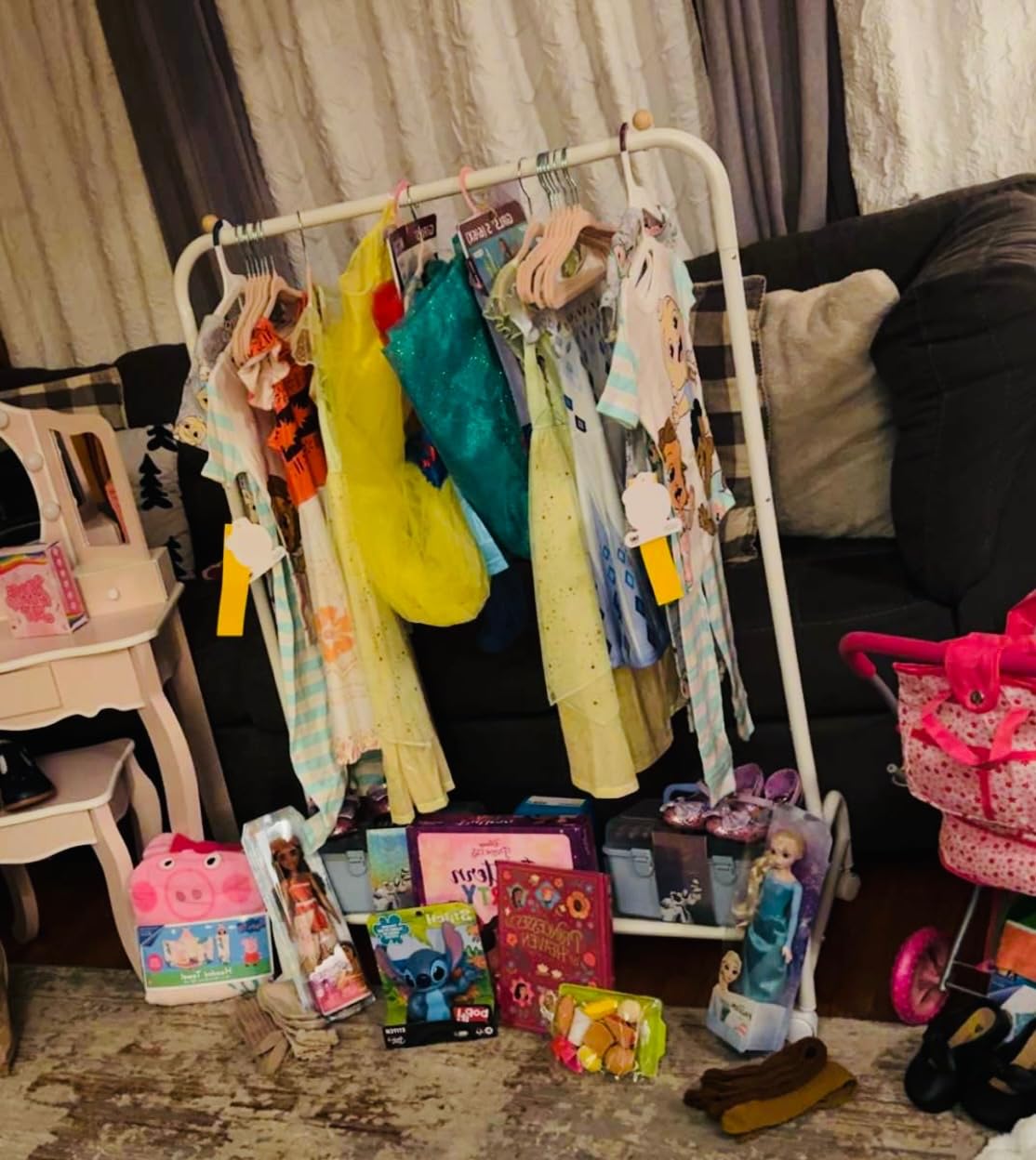 YGJT Kids Clothing Rack, Dress Up Rack for Little Girls, Baby Garment Rack | Small Toddler Clothes Rack for Hanging Clothes with Wheels & Storage Shelf, Kids Dress Up Storage for Coats|Costume Wardrobe customer photo 2