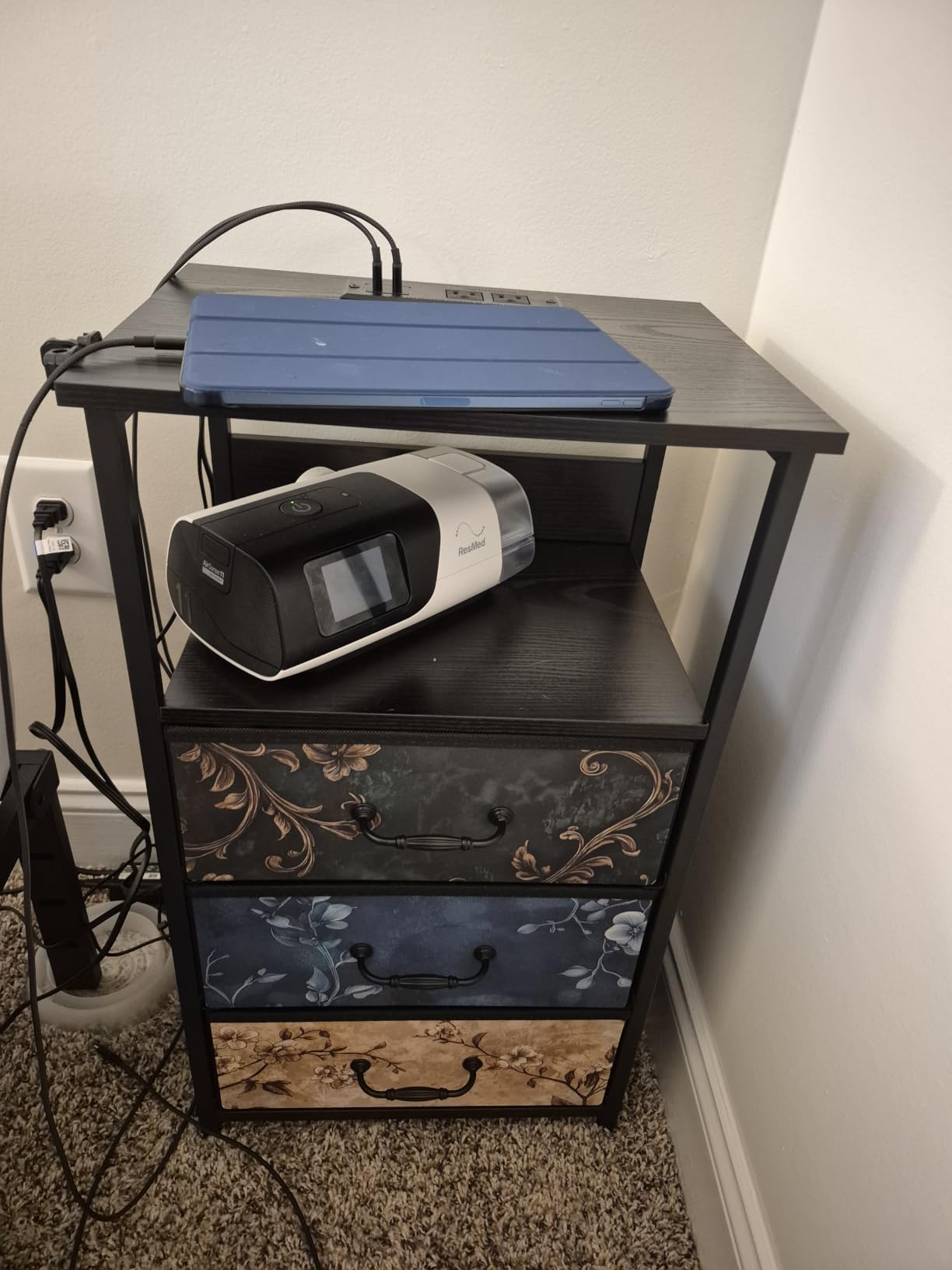 Fixwal Night Stand with Charging Station, Black Led Nightstand, 2 Drawers customer photo 2