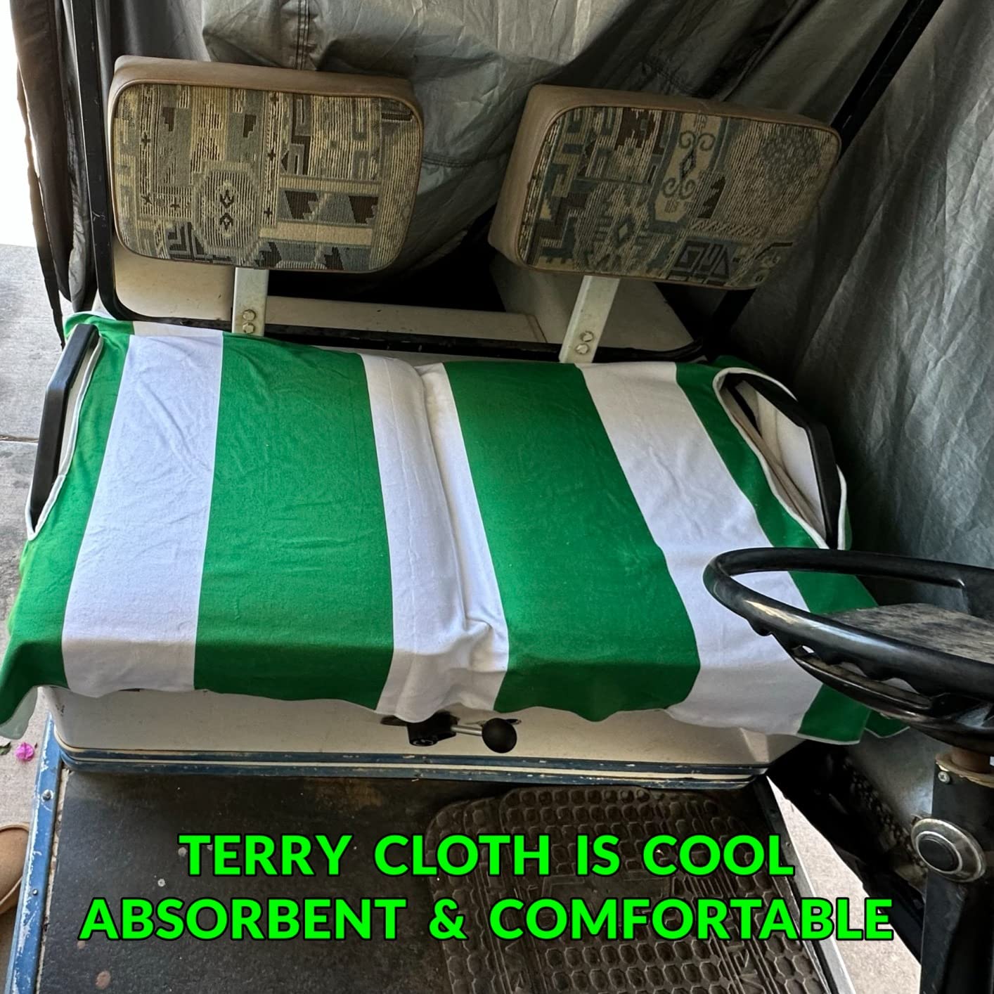 YOKYHOM Golf Cart Seat Covers, Soft Seat Towel Blanket Protects from Heat, Cold & Sweat, Machine Washable, Fits EZGO, Club Car, Yamaha and More 2 & 4 Passenger Carts customer photo 2