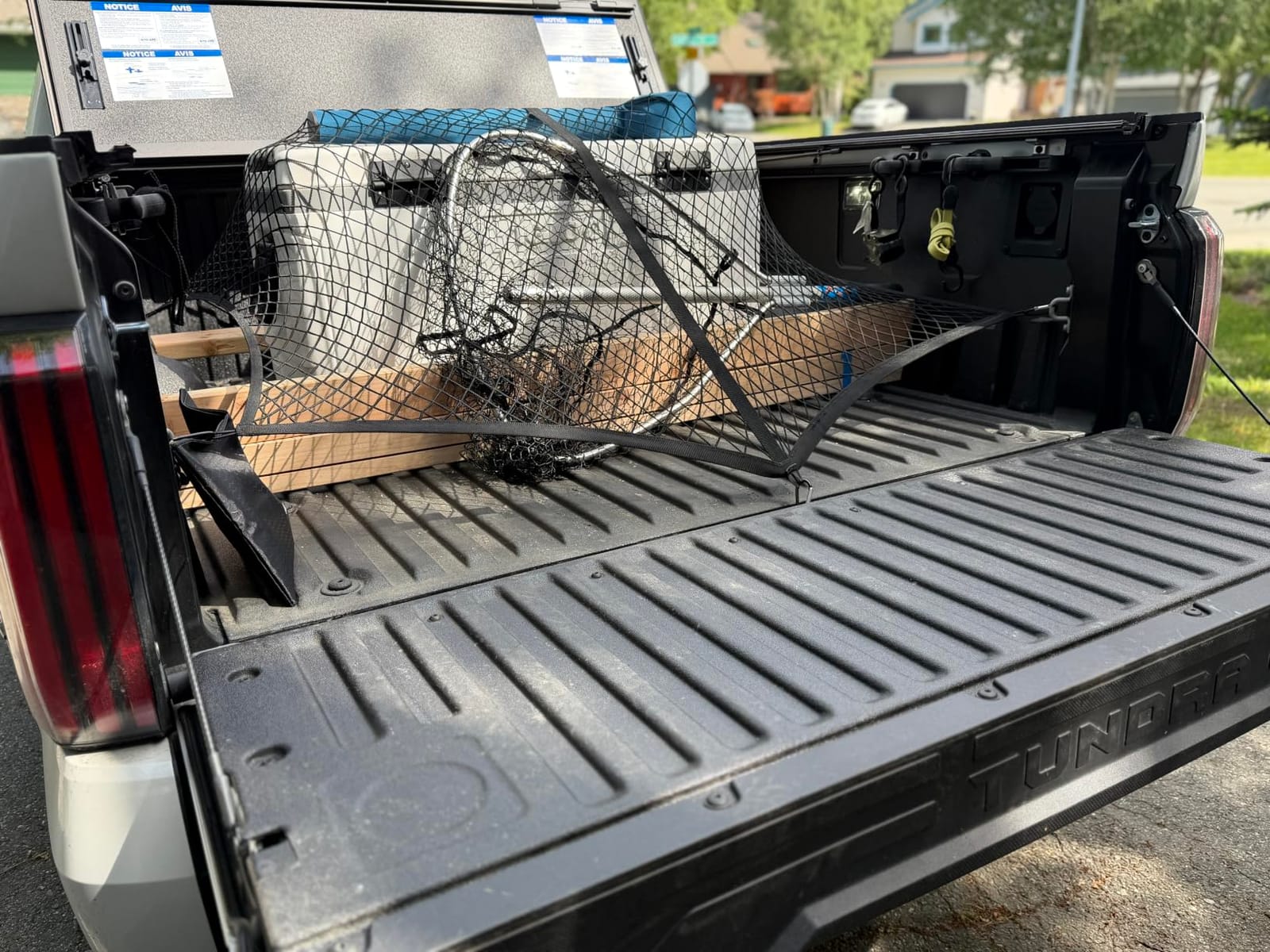 AUTOWN Cargo Net for Pickup Truck Bed with 8 Metal Carabiners, Double Layer | Stretchable from 4'x4' to 7'x7', High Elastic Fine Mesh 1''x1'', Ideal for ATV, SUV, UTV, Truck and Boat Use, and More customer photo 1