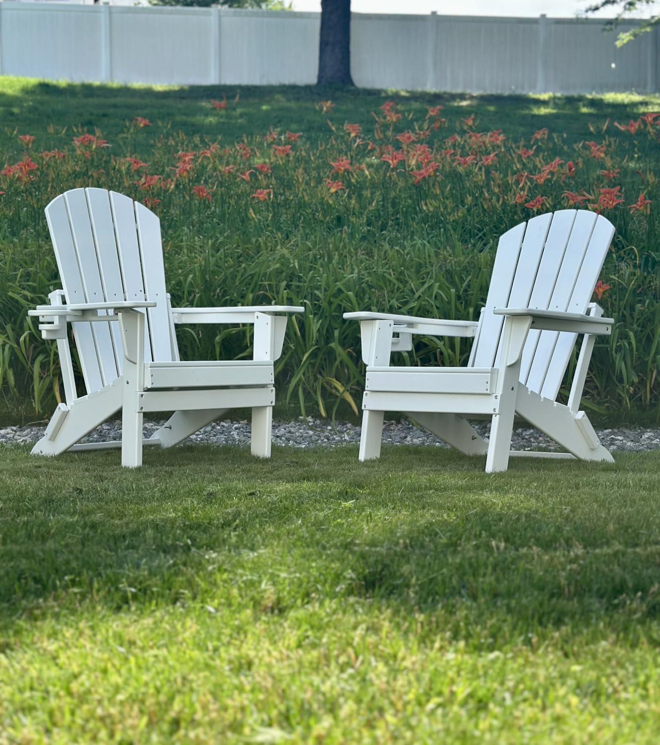 Plawdlik HDPE Folding Adirondack Chair Set of 2 with Cup Holder, Black customer photo 2