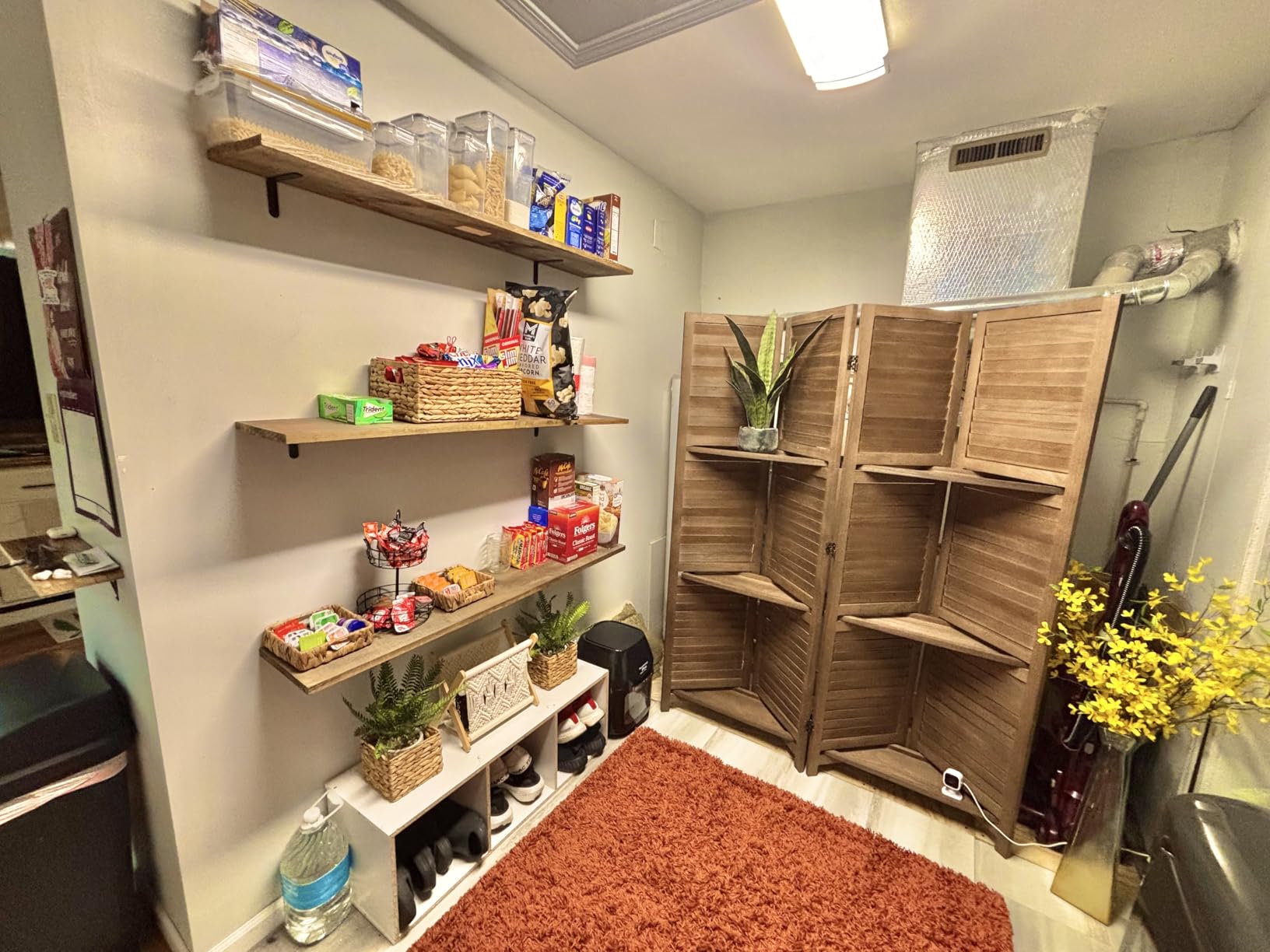 Room Divider with Shelves, 5.6 Ft Tall Folding Wood Screen with Double Hinges for Home Office Bedroom Hotel Decoration (4 Panels, Brown) customer photo 1