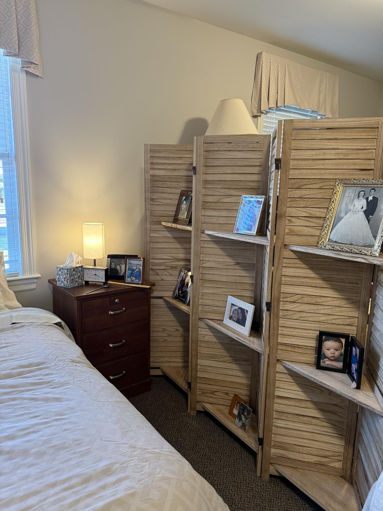 Room Divider with Shelves, 5.6 Ft Tall Folding Wood Screen with Double Hinges for Home Office Bedroom Hotel Decoration (4 Panels, Brown) customer photo 2