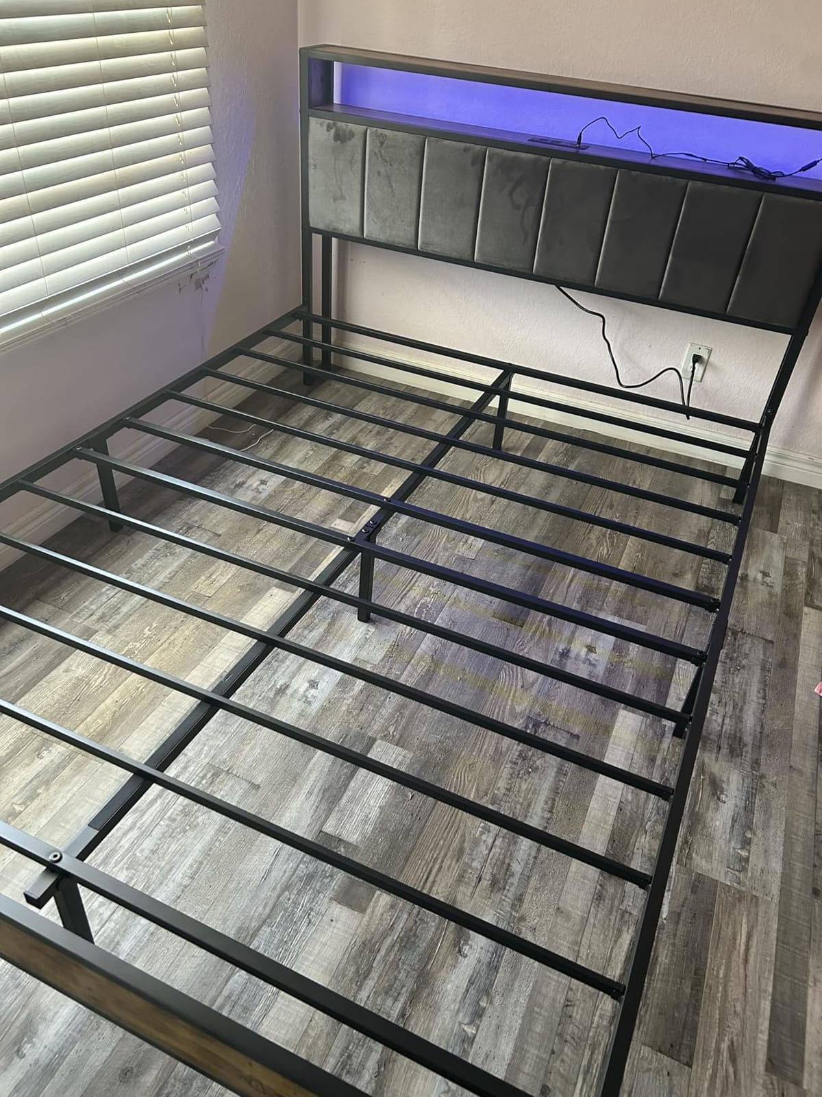 OLEVS Queen Size Bed Frame with Charging Station & LED Light, 2-Tier Storage Headboard & Footboard, Noise-Free Metal Platform Bed No Box Spring Needed, Easy Assembly customer photo 1