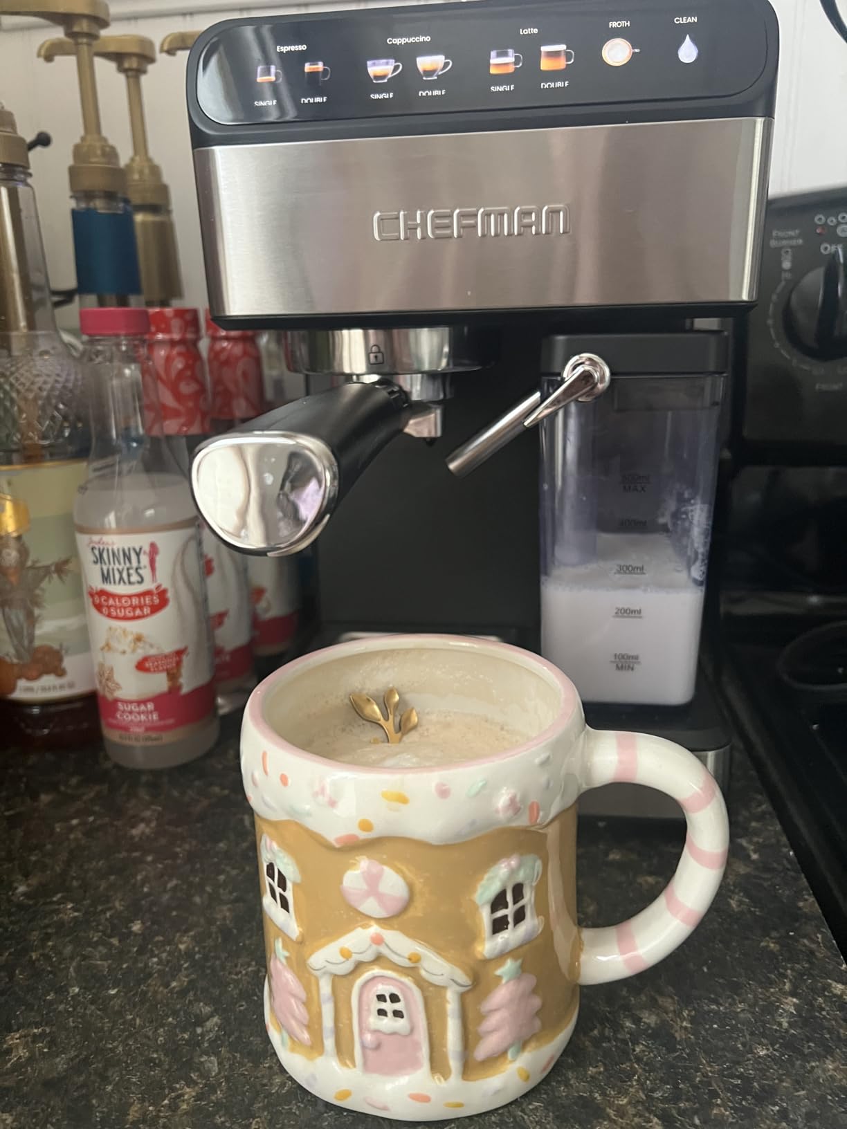 Chefman CaféMaster Pro Espresso Machine, Brew Single or Double Shots, Coffee Maker with Built-In Milk Frother for Cappuccino & Latte, XL 1.8 Liter Removable Water Reservoir - Stainless Steel customer photo 1
