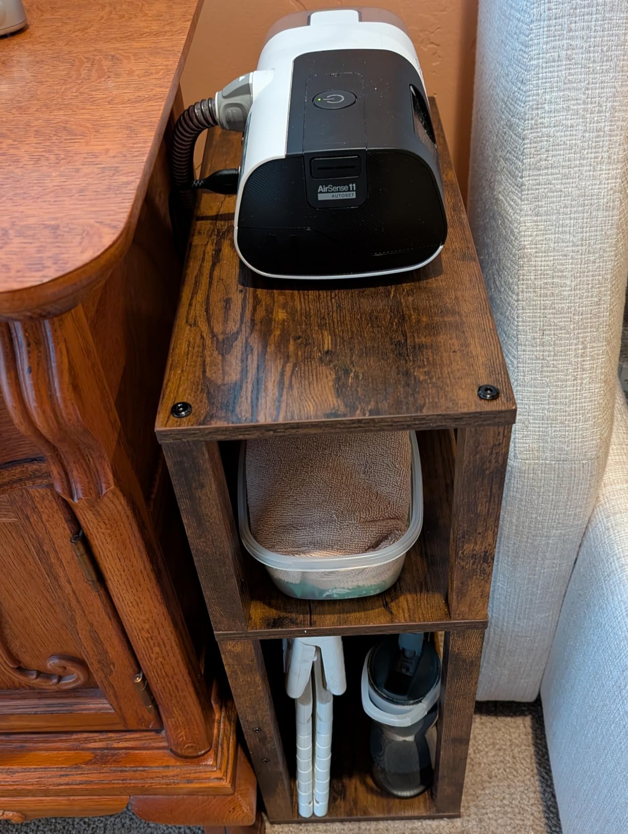 YUFAM 3-Tier Narrow Bedside Table with Charging Station, Skinny Nightstand customer photo 2