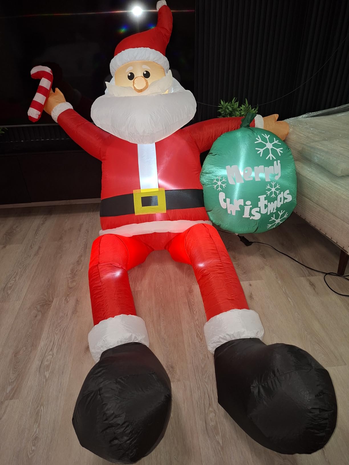 8 FT Christmas Inflatable Santa Claus Outdoor Decorations, Blow up Sitting Santa Claus with Gift Bag, Climbing Santa Carrying Present Sack Sitting on Roof, Xmas Yard Patio Bench Shrubs Indoor Decor customer photo 2