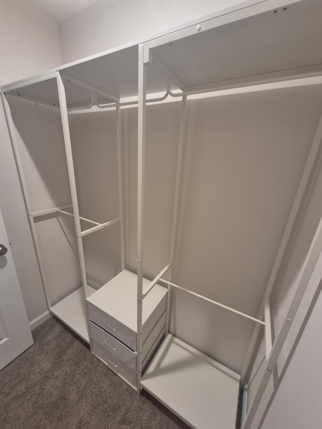 Aheaplus Garment Rack Heavy Duty Clothes Rack for Hanging Clothes, Clothing Rack with Drawers, Wood Storage Shelf Freestanding Closet Wardrobe Rack, Corner L Shaped Closet System Organizers, W3, White customer photo 1