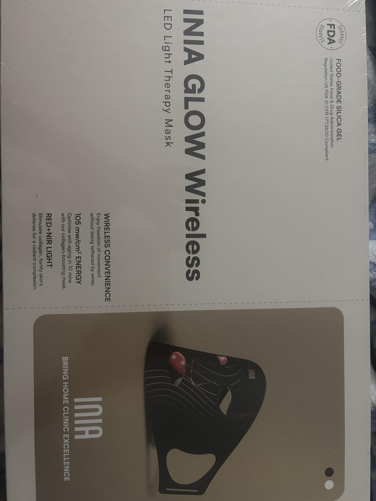 INIA GLOW Wireless Red Light Therapy Mask for Face, 850nm NIR, 272 LEDs | Cordless & Portable, Dual Magnetic Batteries, 3 Light Modes, 272 LEDs, 105mW/cm² Output, Lightweight Silicone, Home & Travel customer photo 1
