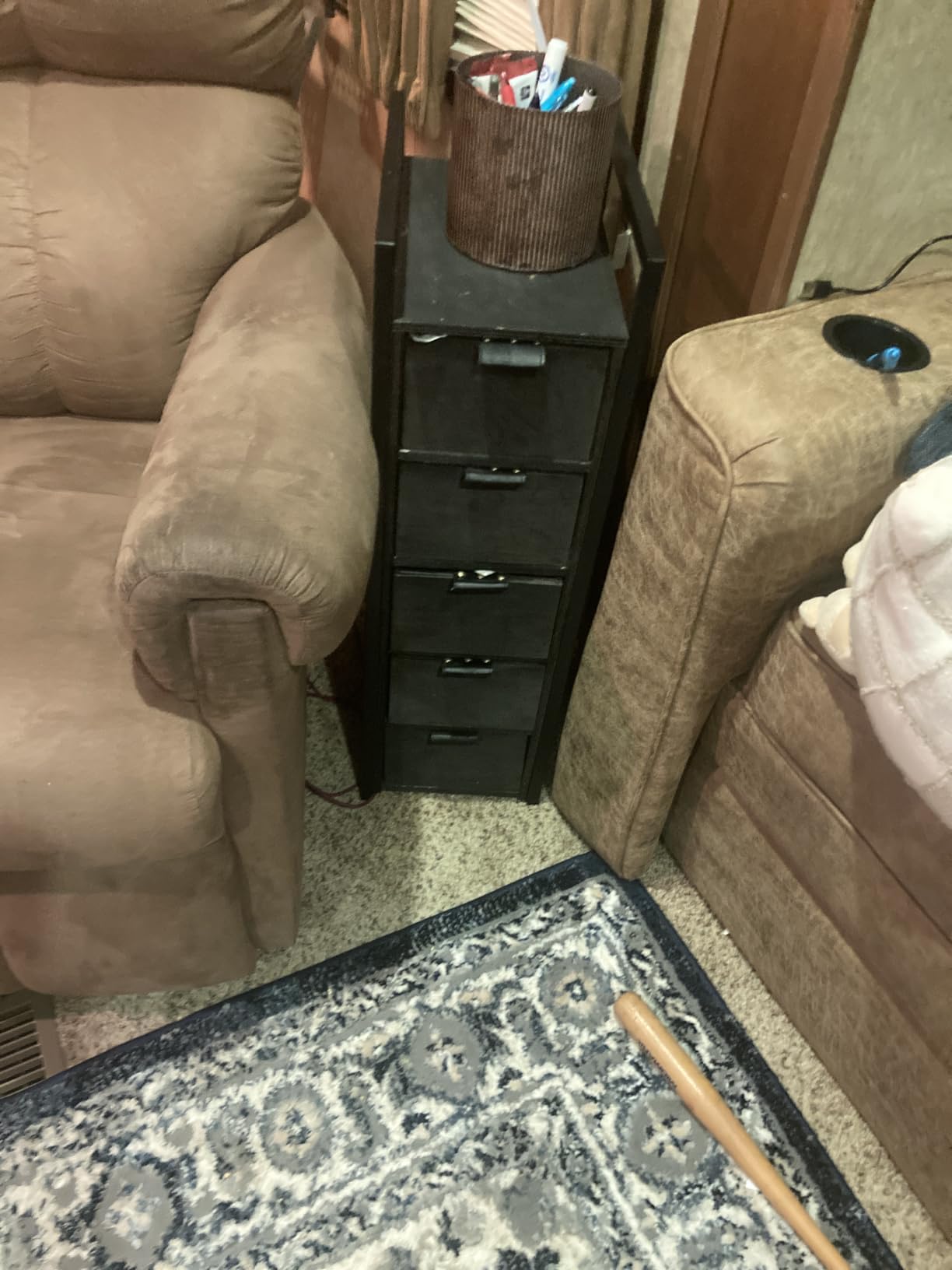 DALEMHOME Narrow End Table with Charging Station, Narrow Side Table with Drawer, Small Nightstand with LED Light, Skinny Nightstand, Small Bedside Table for Living Room, Bedroom, Couch, Rustic Brown customer photo 2