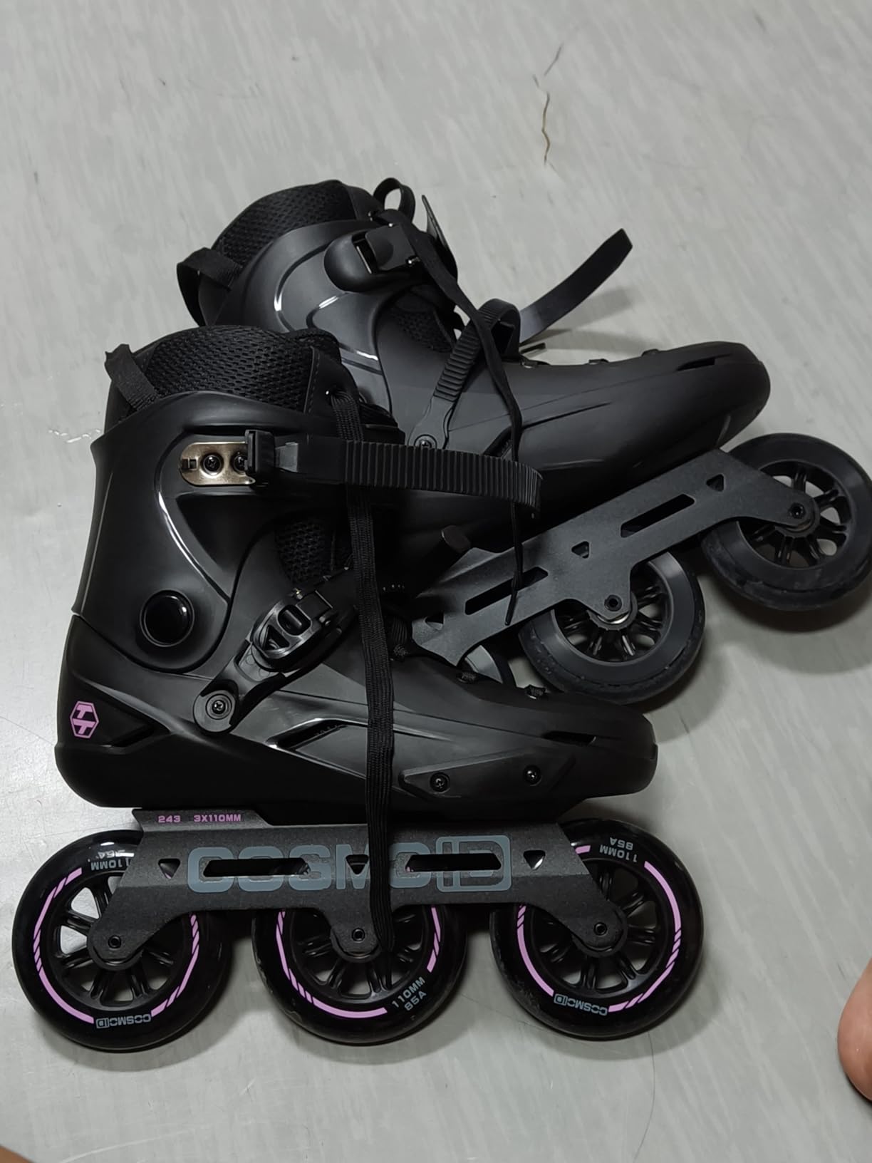 Adult Inline Skate - COSMOID High Performance Roller Skates Blades for Women & Men, 3 Wheels 110mm/100mm Metal Frame,Indoor Outdoor and Fitness Black,Size 5-14.5 customer photo 1