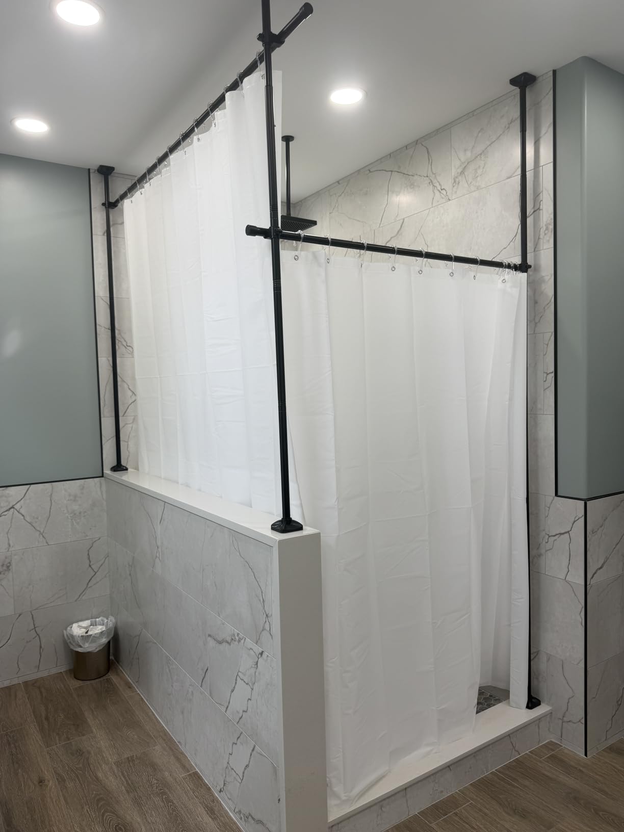 SUNALLY Room Divider for Separation 28-114in(W) Privacy Wall Divider, Black | No Drilling Curtain Rod 4-10ft(H) Adjustable, Floor to Ceiling Room Separator Freestanding Tension Rod for Space Partition customer photo 1