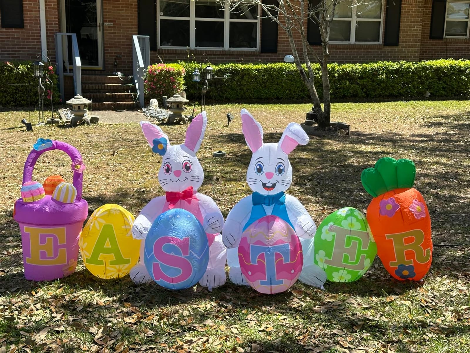 KOOY 8FT Long Easter Inflatables Bunny Outdoor Decorations with Egg Chick Carrot and Sunflower, Built-in LED Lights Easter Blow Up Yard Decorations for Lawn Garden Holiday Party customer photo 2