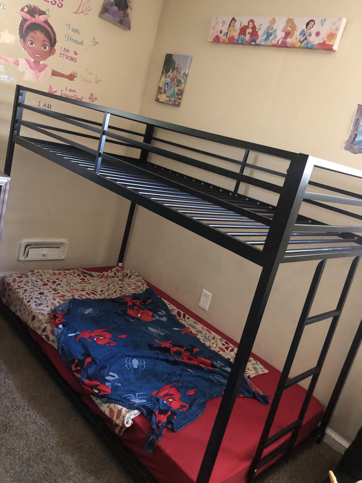 Zevemomo Twin Over Twin Bunk Bed, Metal Low Profile Bunkbeds with Full-Length Guardrail and Ladder, Space Saving, No Boxing Spring Needed, Black customer photo 1