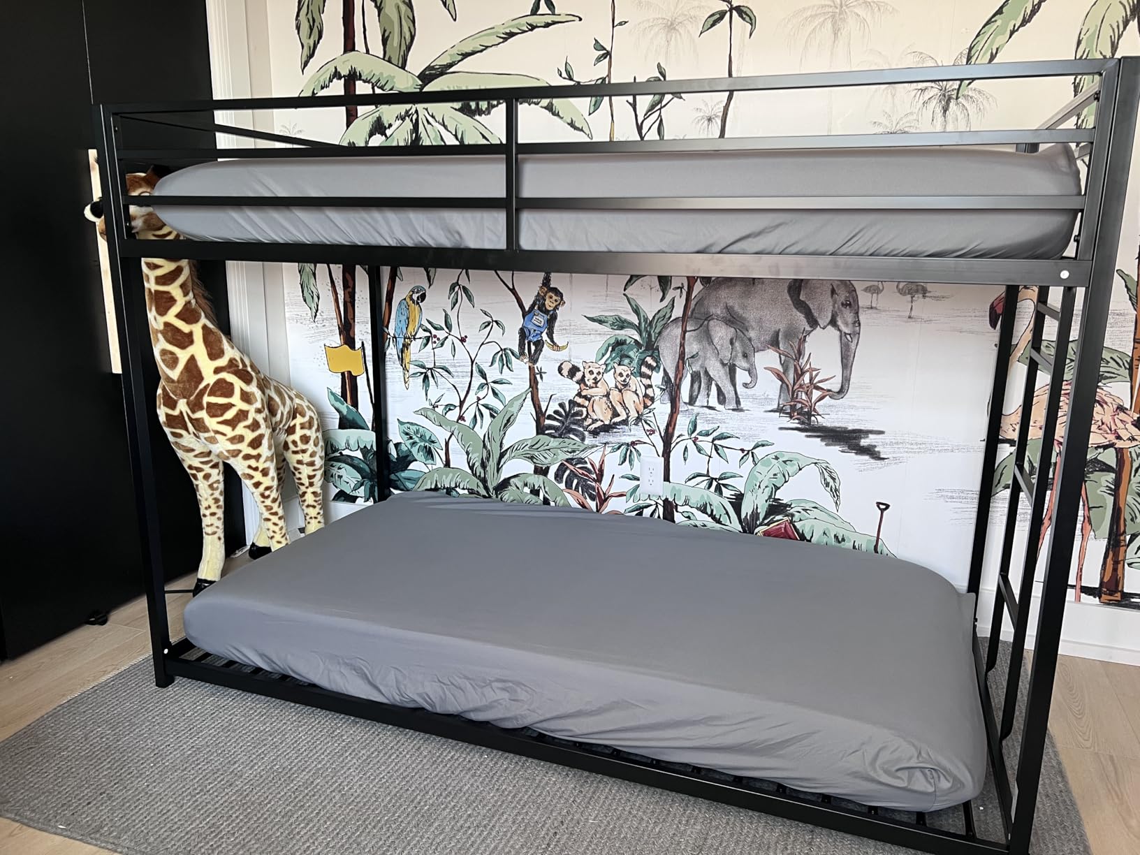 Zevemomo Twin Over Twin Bunk Bed, Metal Low Profile Bunkbeds with Full-Length Guardrail and Ladder, Space Saving, No Boxing Spring Needed, Black customer photo 2