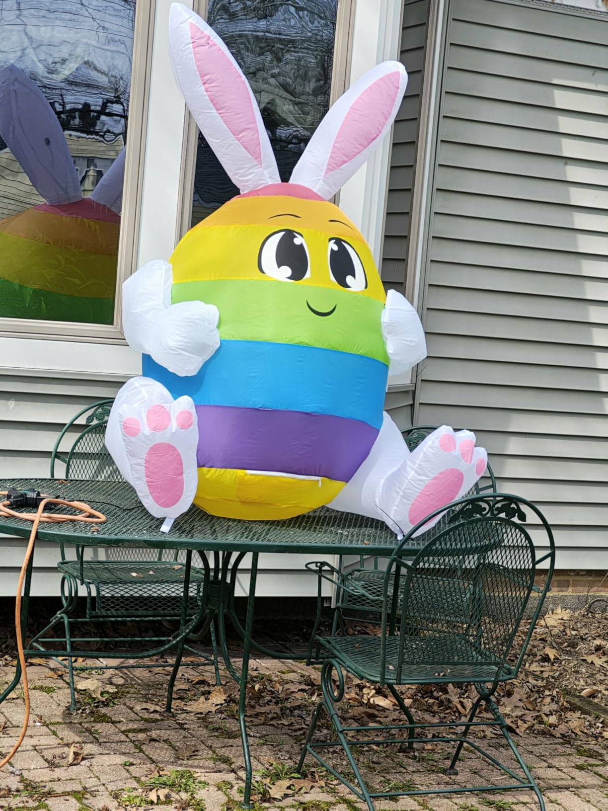 5FT Easter Inflatables Outdoor Decoration Colorful Egg with Bunny Ears, Built in LED Lights Blow Up Yard Decoration for Lawn Garden Holiday Party customer photo 1