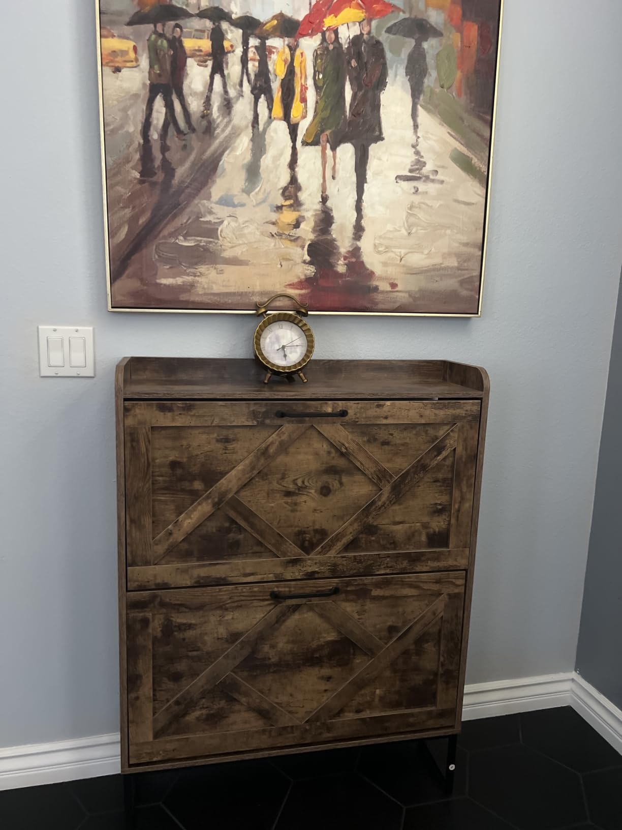 Nicetree Shoe Storage Cabinet with 2 Flip Drawers, Freestanding Wood Shoe Organizer with Metal Legs, Farmhouse Slim Shoe Rack for Entryway, Foyer, Hallway, Rustic Brown customer photo 1