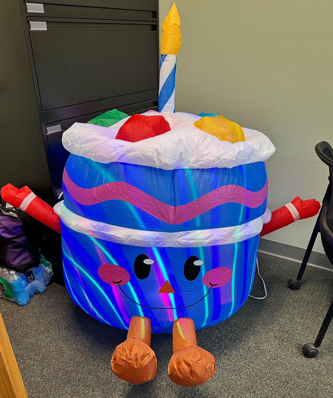 4.3Ft Cute Inflatable Cake Outdoor Decoration, Mirthful Cake Doll with Arm & Leg Blow Up Birthday Party Event Indoor Garden Lawn Yard Inflatables Decor, Blue customer photo 1