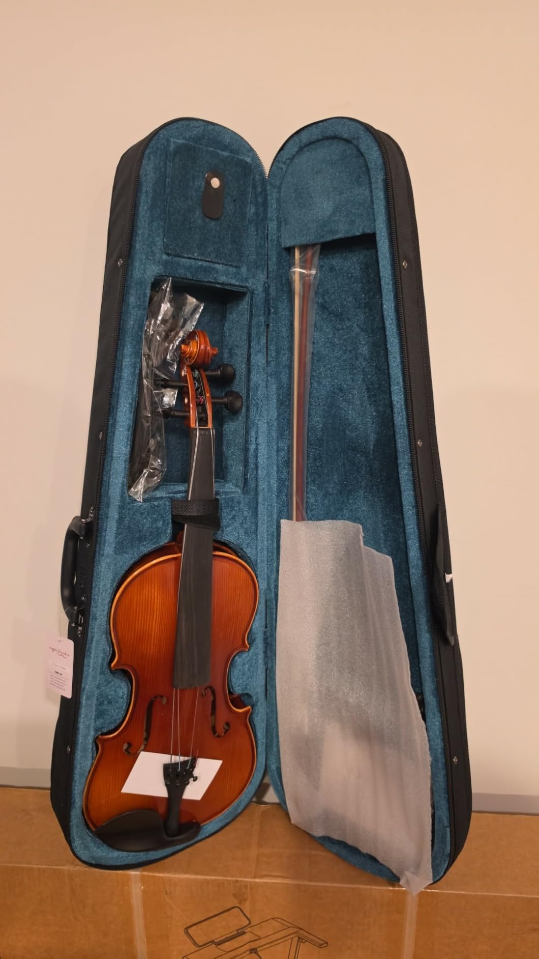 Vetimobato Handmade 4/4 Full Size Violin Set - Solid Flame Maple Back & Sides Spruce Top Ebony Fittings Complete Kit with Case Bow Shoulder Rest Strings for Beginners to Intermediate Players(4/4) customer photo 1