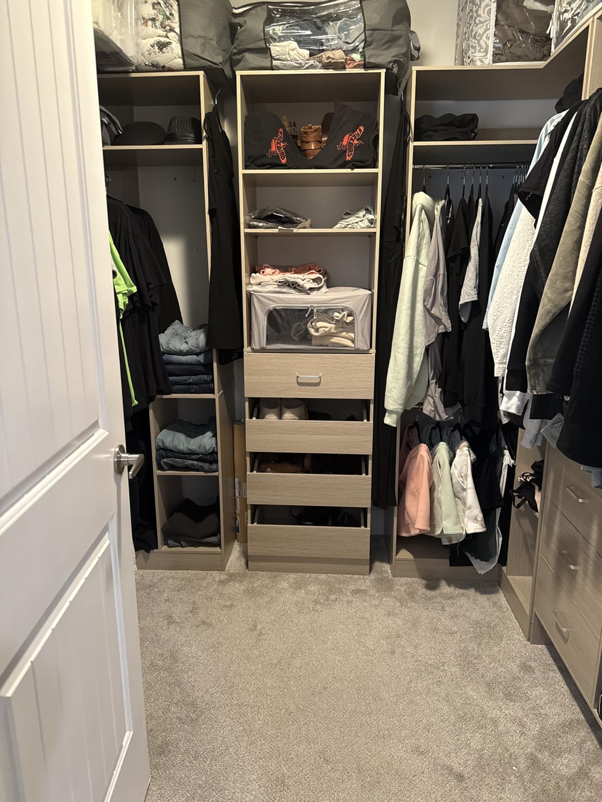 Aheaplus Closet System with 6 Drawers, 4 Hanging Rods & Corner Tower, Corner Closet System with Hanging, 92.6