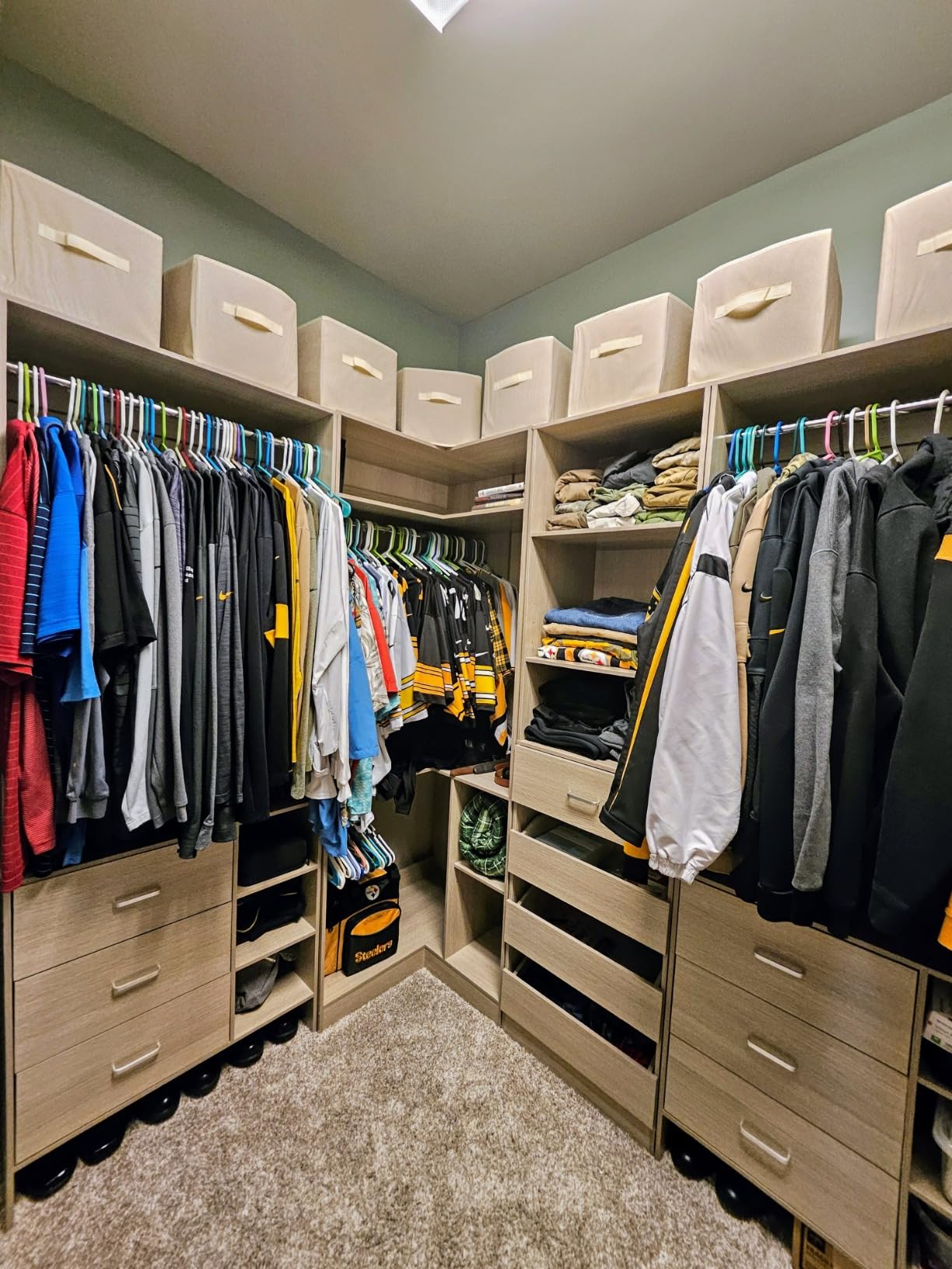 Aheaplus Closet System with 6 Drawers, 4 Hanging Rods & Corner Tower, Corner Closet System with Hanging, 92.6