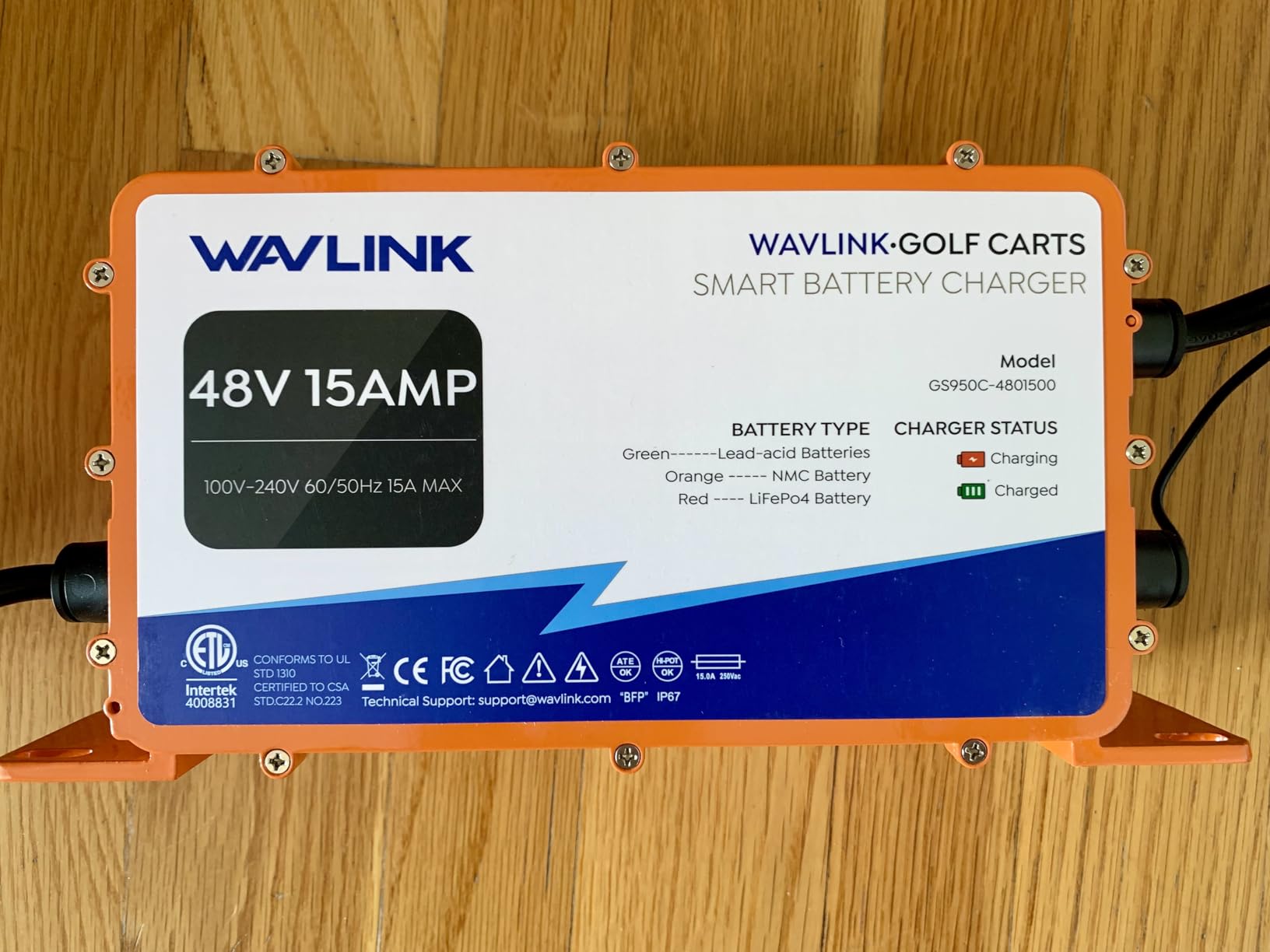 WAVLINK GS950C 48V 15A Golf Cart Smart Battery Charger, 810W Output, IP67 Waterproof, Works for LiFePO4/NMC/Lead-Acid, CPU PWM Intelligent Charging customer photo 1