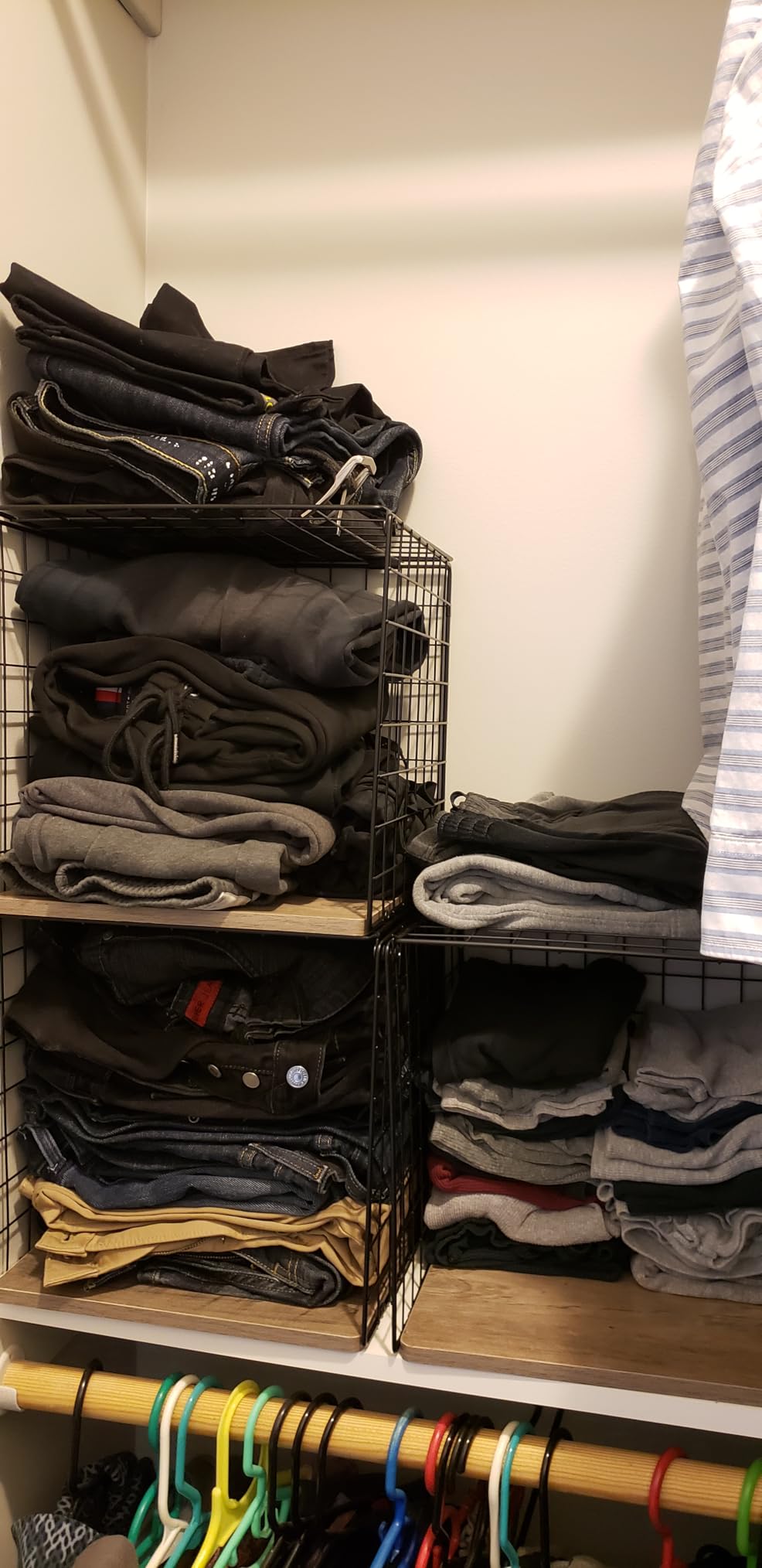 4-Tier Stackable Closet Organizers and Storage Basket, Shelves with Wood Top, Foldable Clothes Storage Bin/Cube Drawer Organizer for Wardrobe, Space-Saving, Closet Organization, Black(Patent Pending) customer photo 1